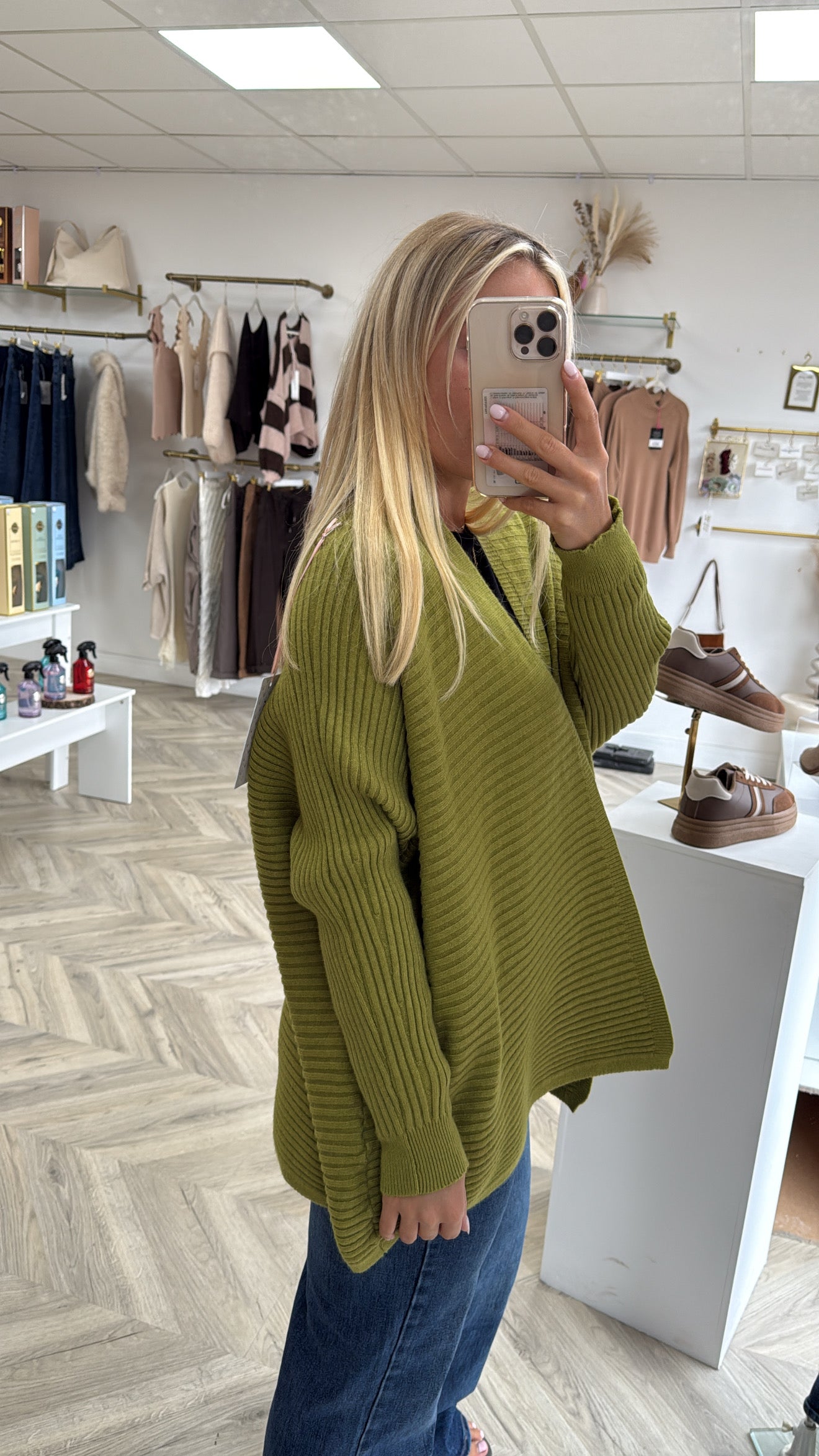 Frances Ribbed Cardigan - Olive Green