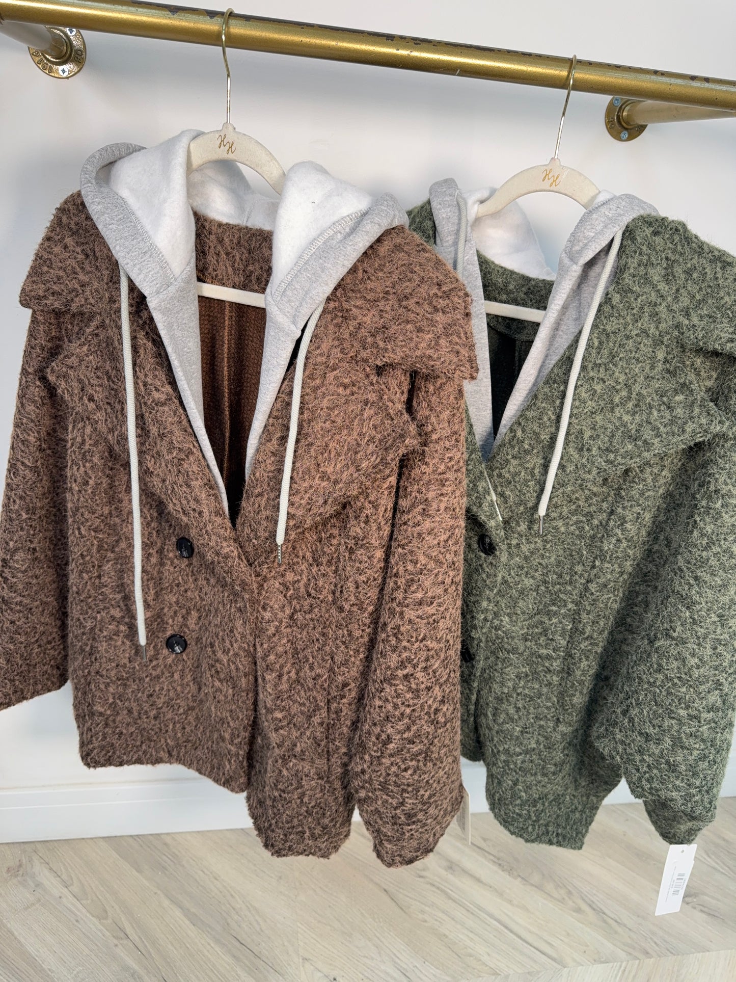 Odessa Jacket with Grey Hooded Insert - Dark Brown