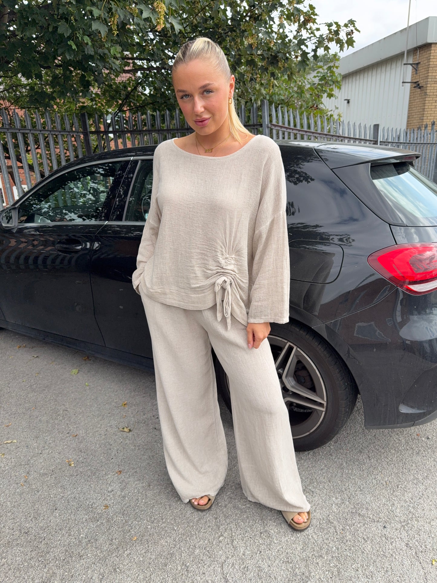 Amara Cotton Wide Leg Trousers - Cream