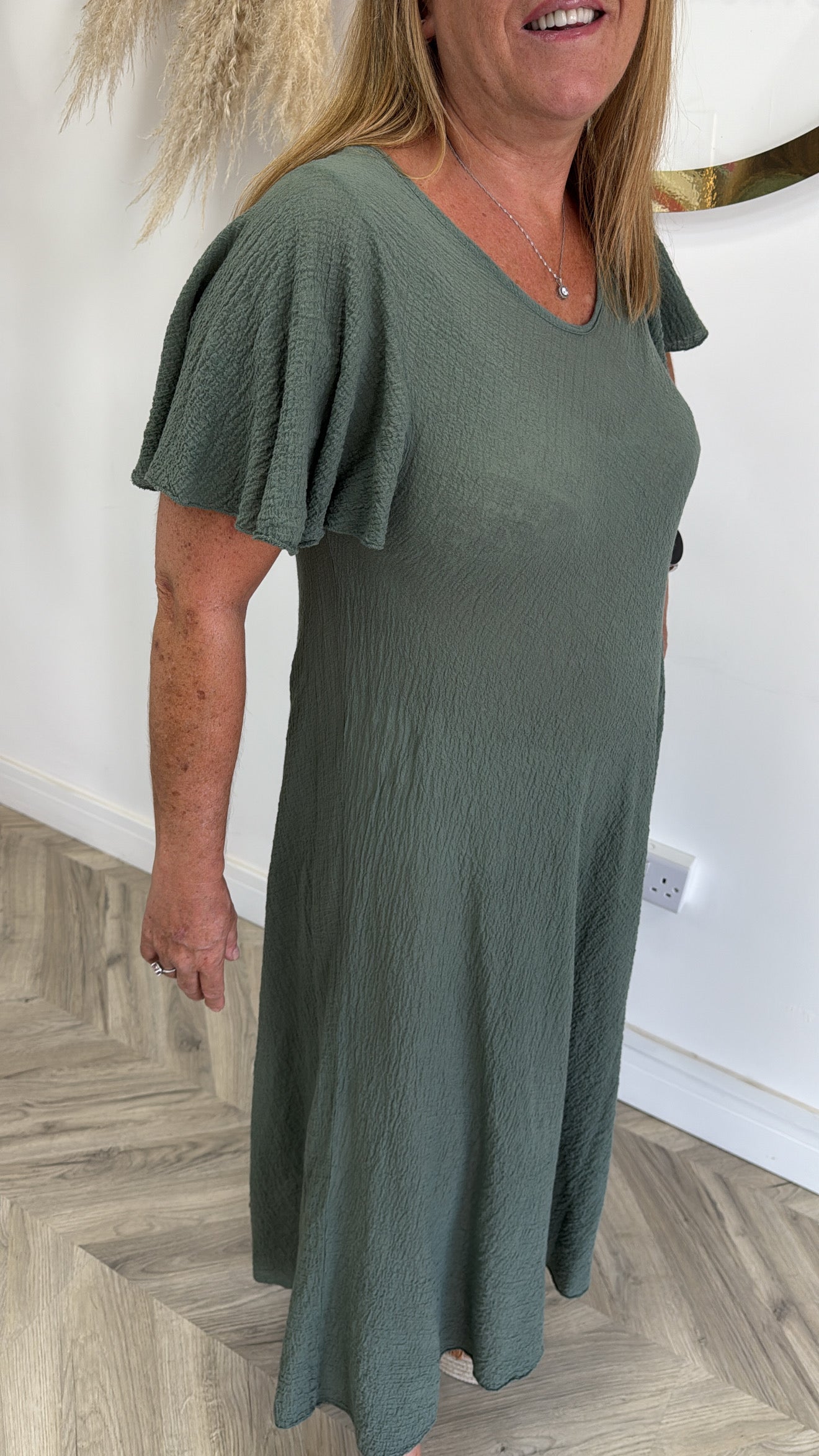Sandy Frilly Sleeved Maxi Dress - Khaki
