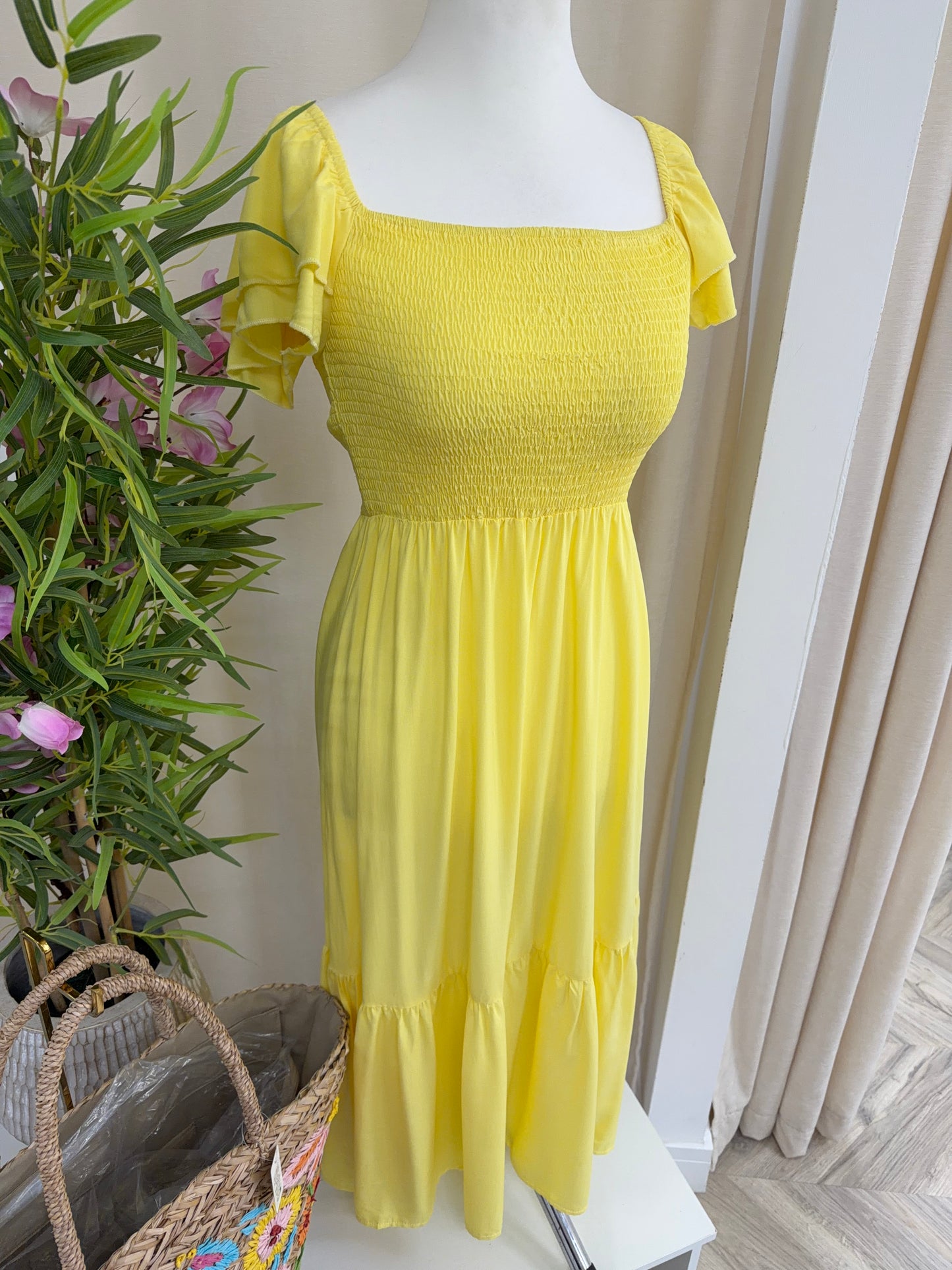Florence Smock Midi Dress - Lemon