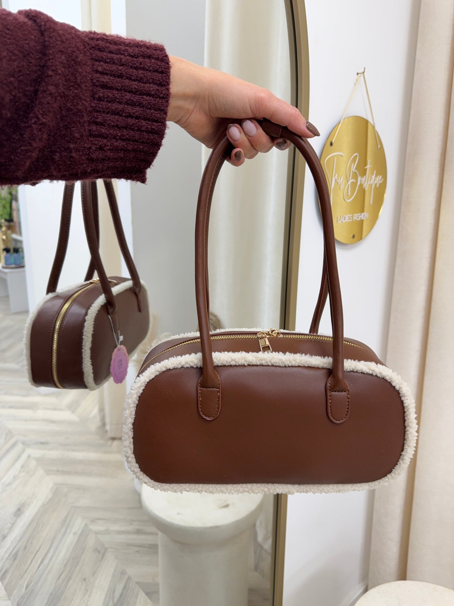 Bianca Boucle Rim Handbag - DARK BROWN