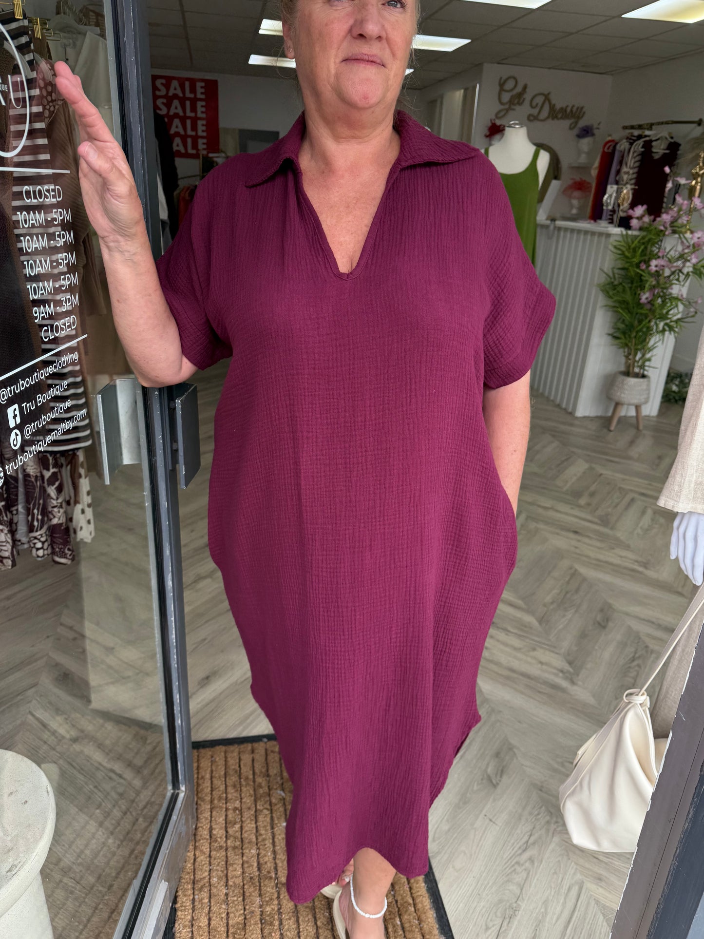 Veronica V-Neck Cheese Cloth Maxi - Burgundy