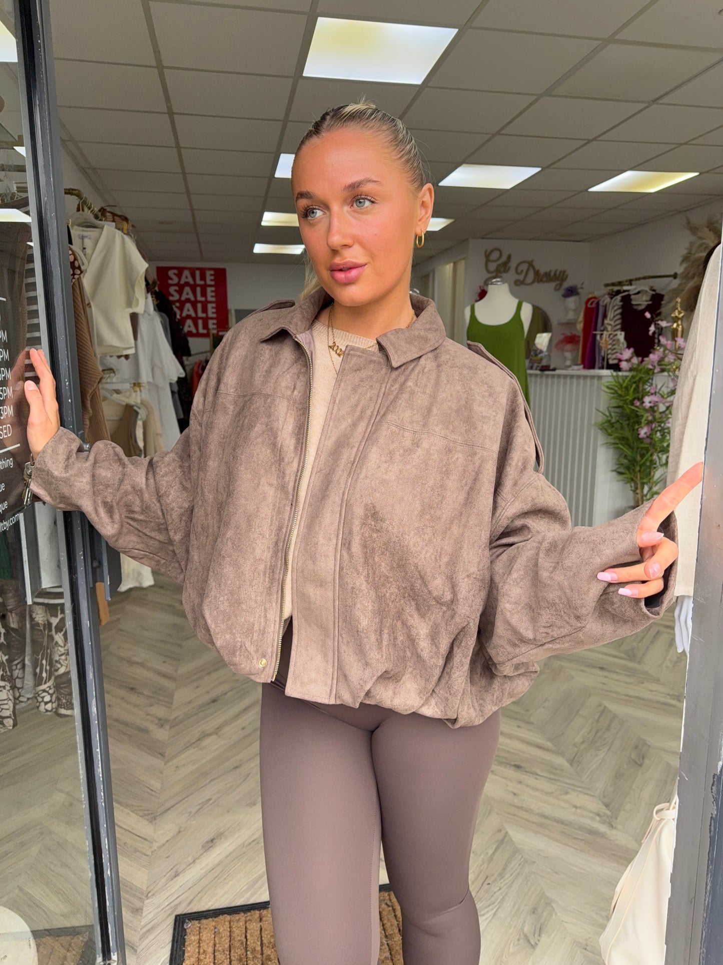 Edith Suede Bomber Style Jacket - Tan