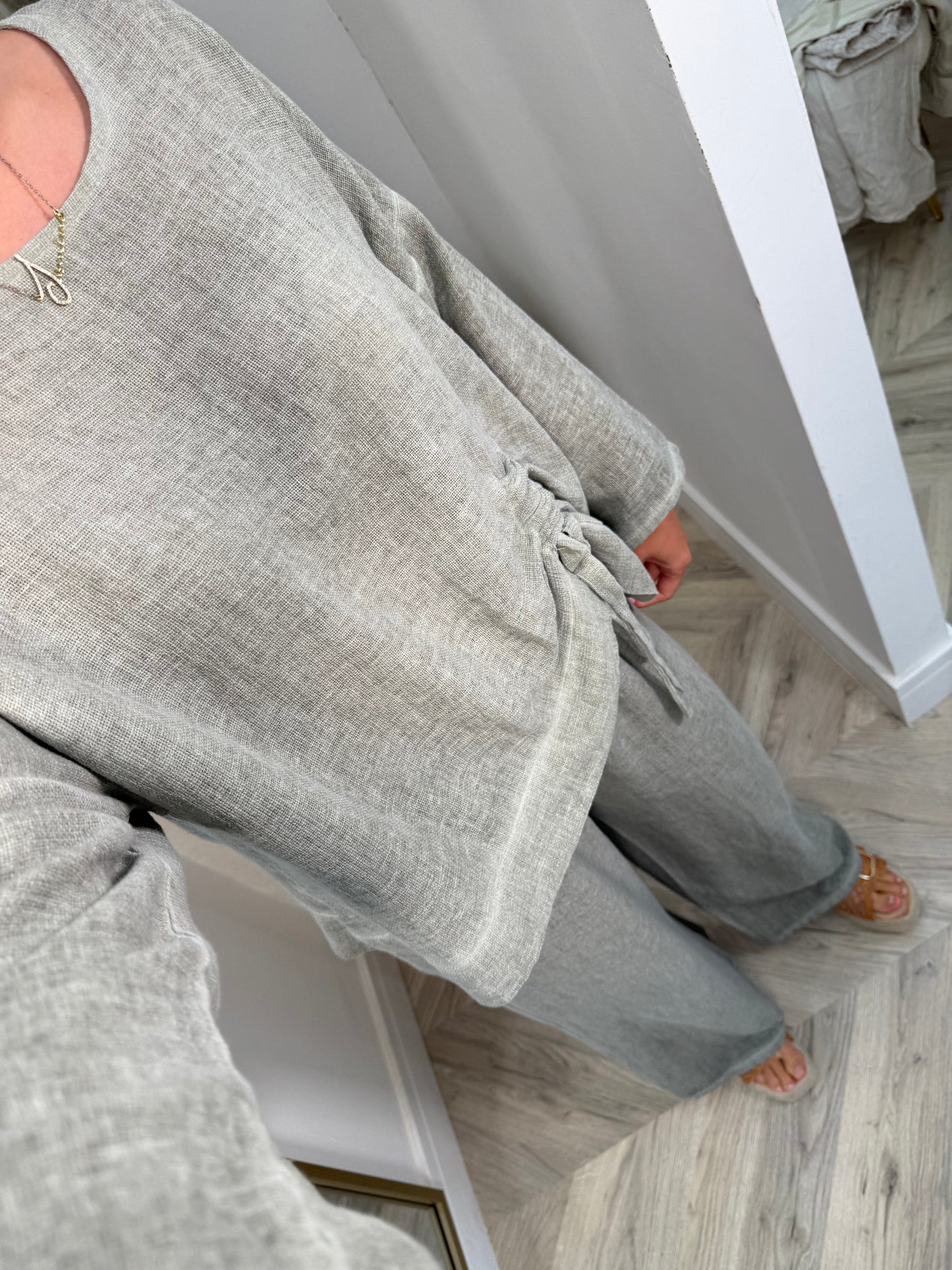 Amara Cotton Wide Leg Trousers - Khaki