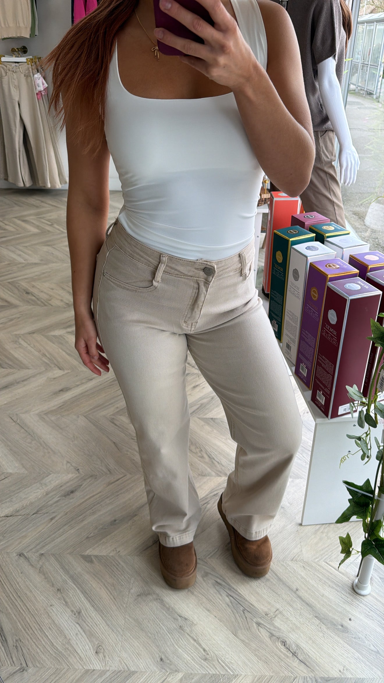 Sienna Beige Stretchy Straight Leg Jeans