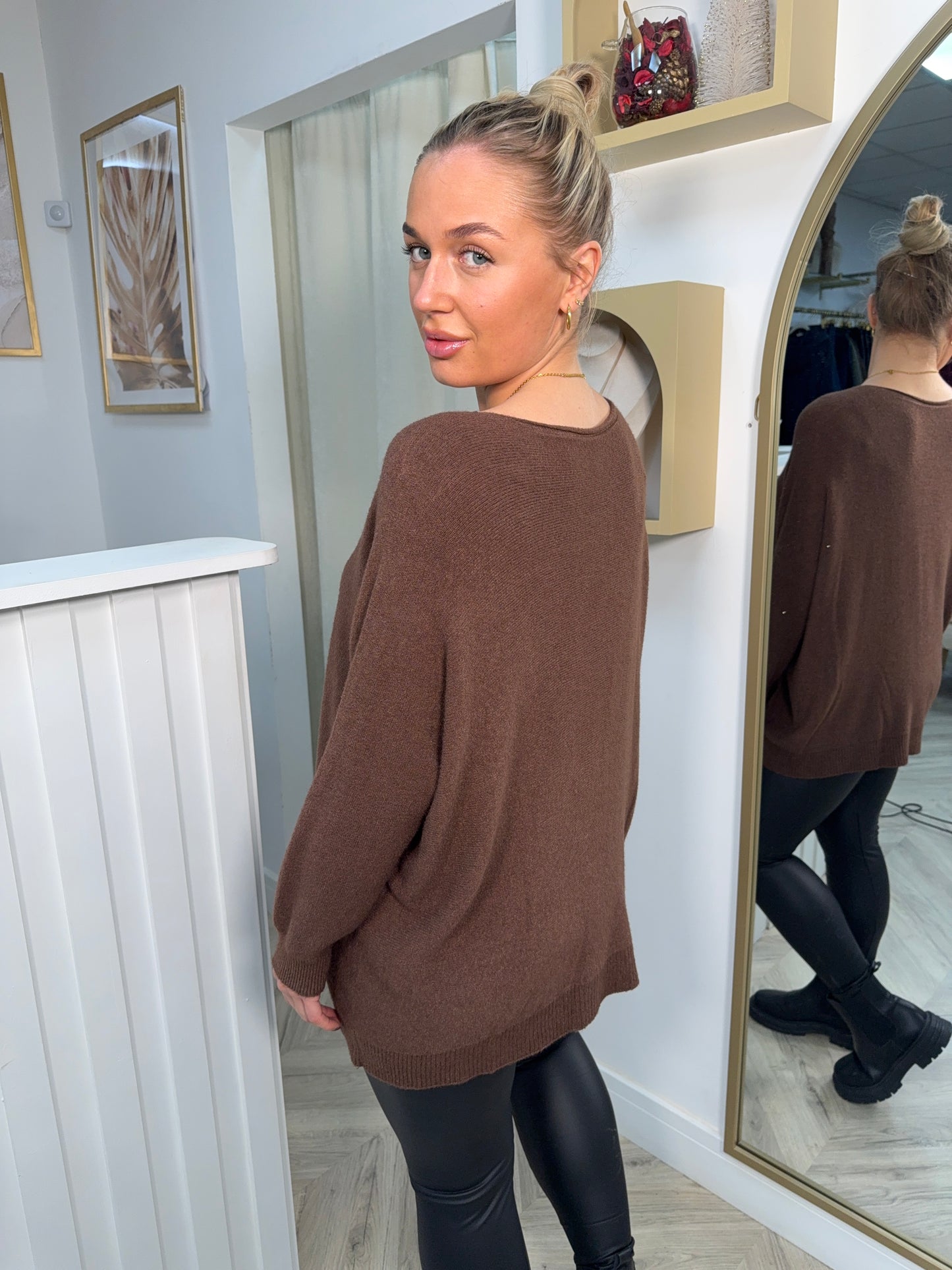 Sola Front Pocketed Sweater - Chocolate Brown