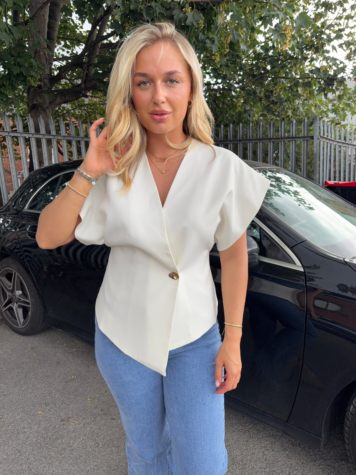 Mae White Cinched Shirt