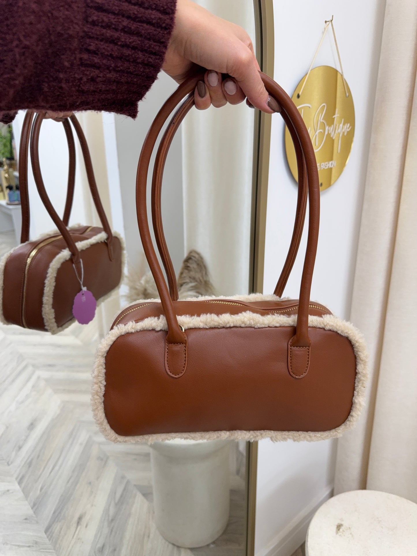 Bianca Boucle Rim Handbag - TAN