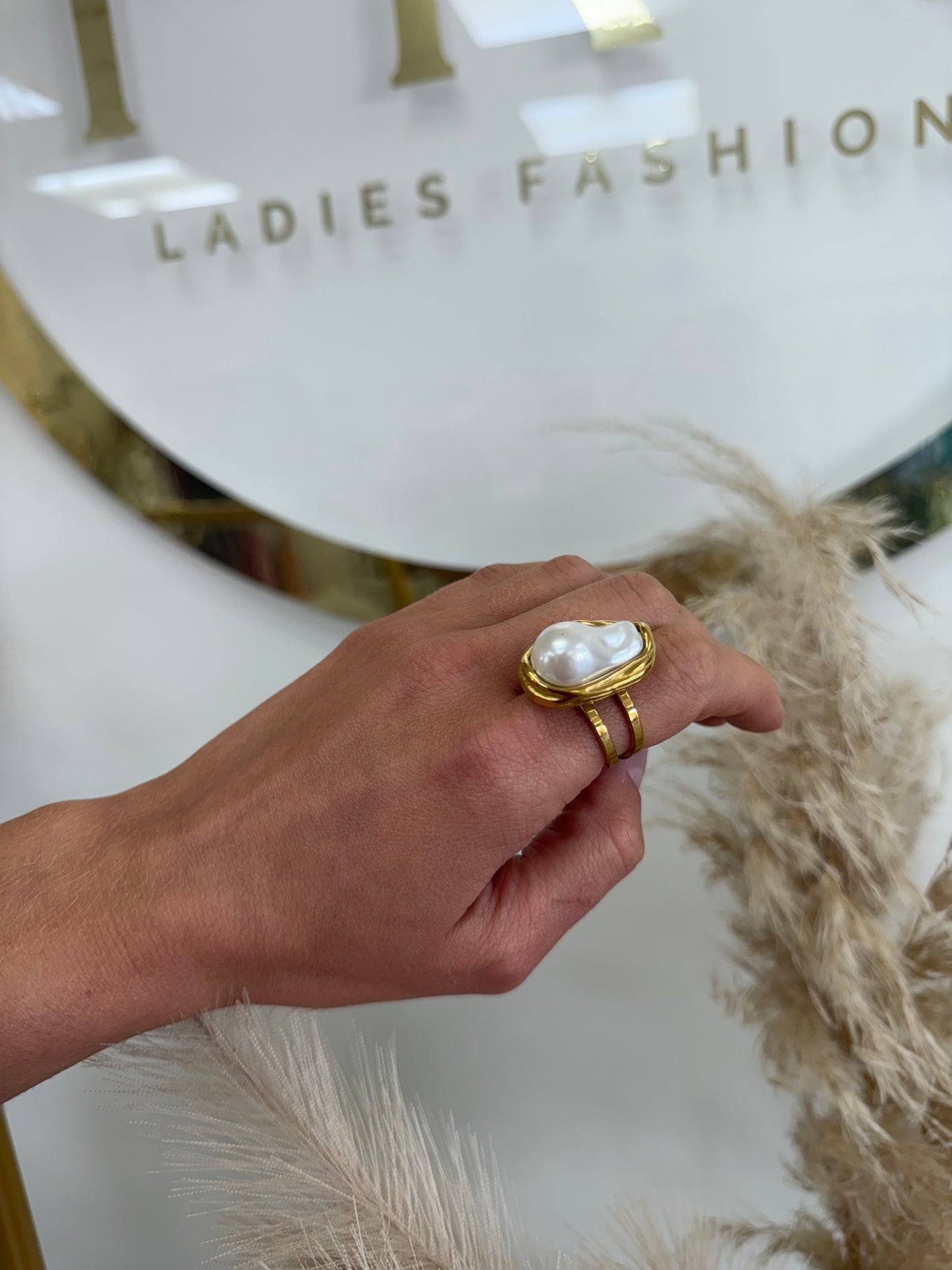 Large Pearl Adjustable Ring