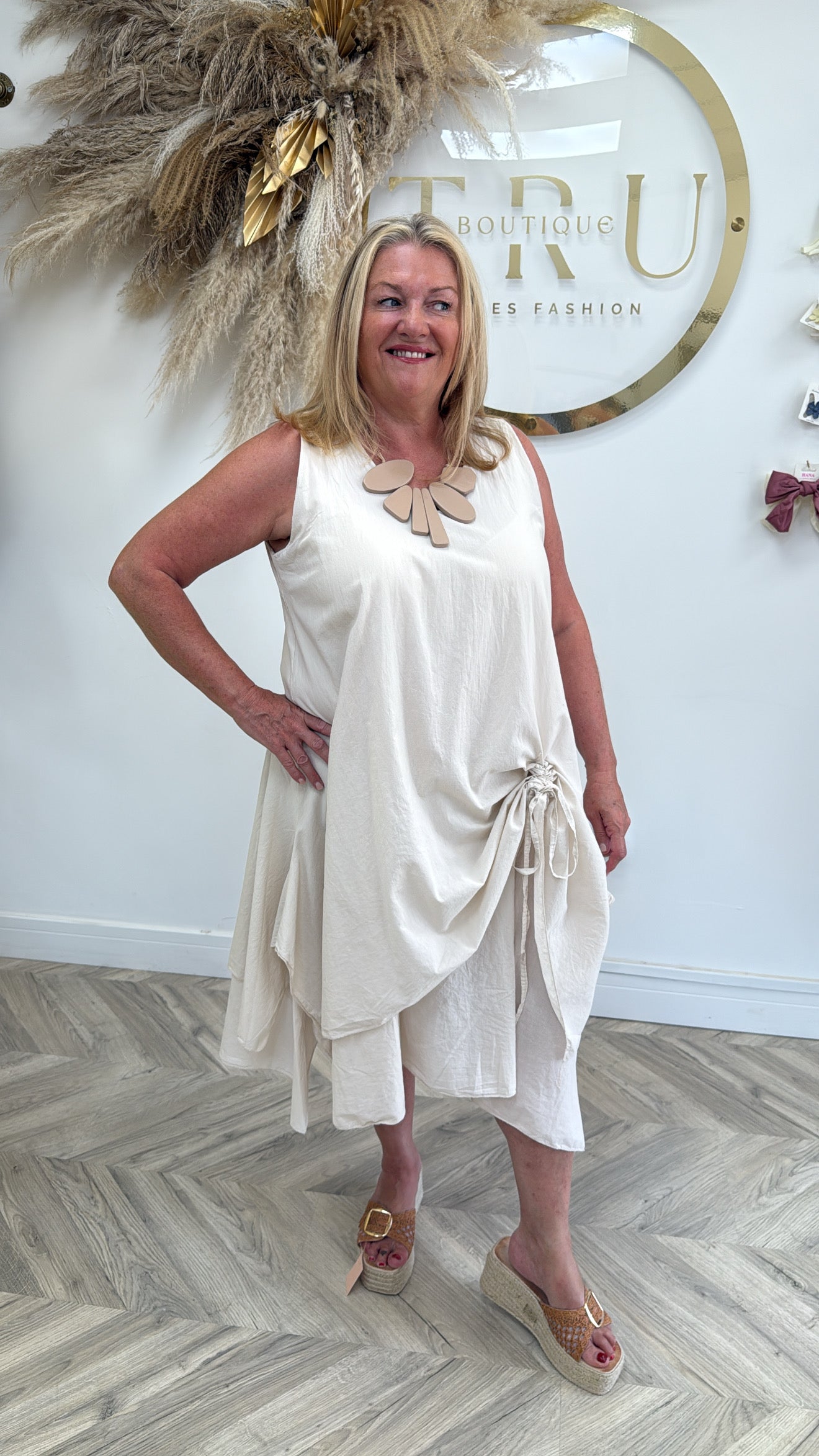 Tilly Ruched Midi Dress - Cream