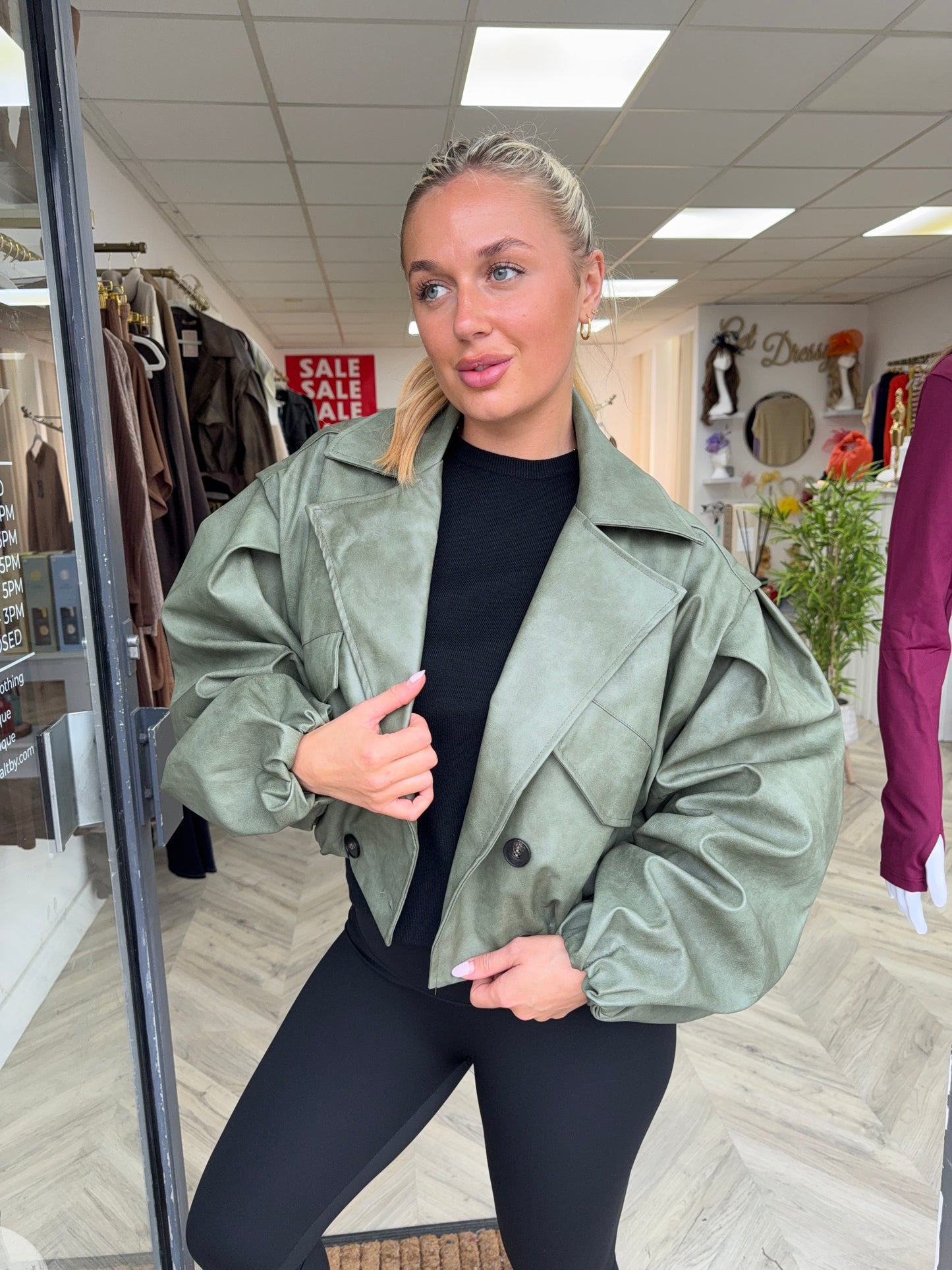 Ysella Leather Trench Bomber - KHAKI