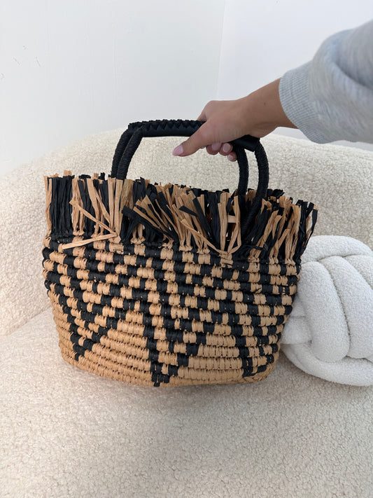 Black Crochet Beach Straw Lara Bag