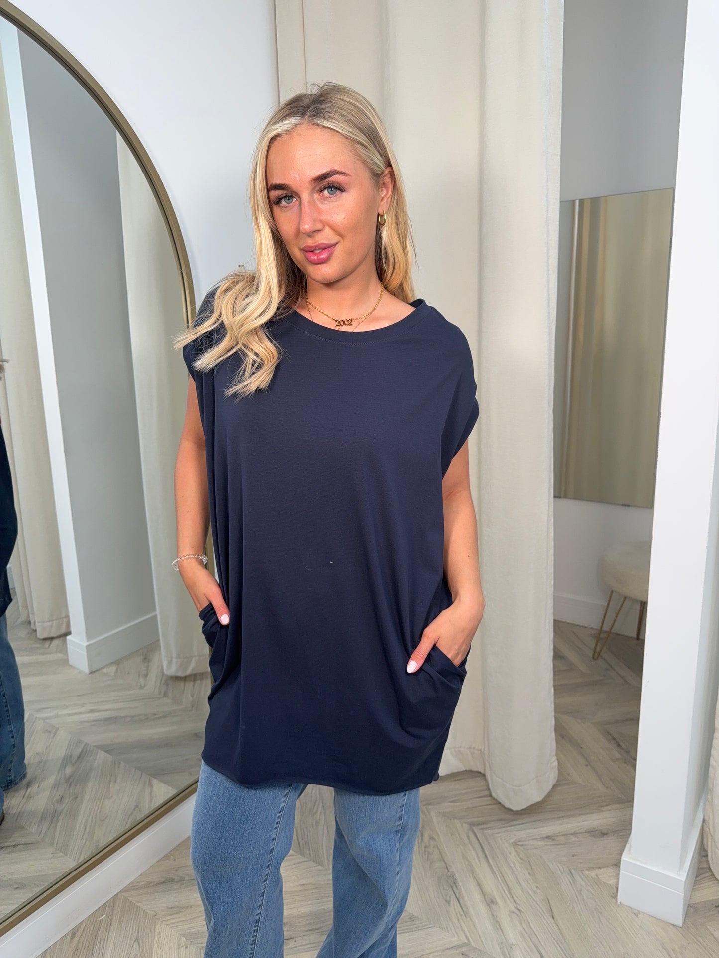 Chloe Pocketed Tee - Navy