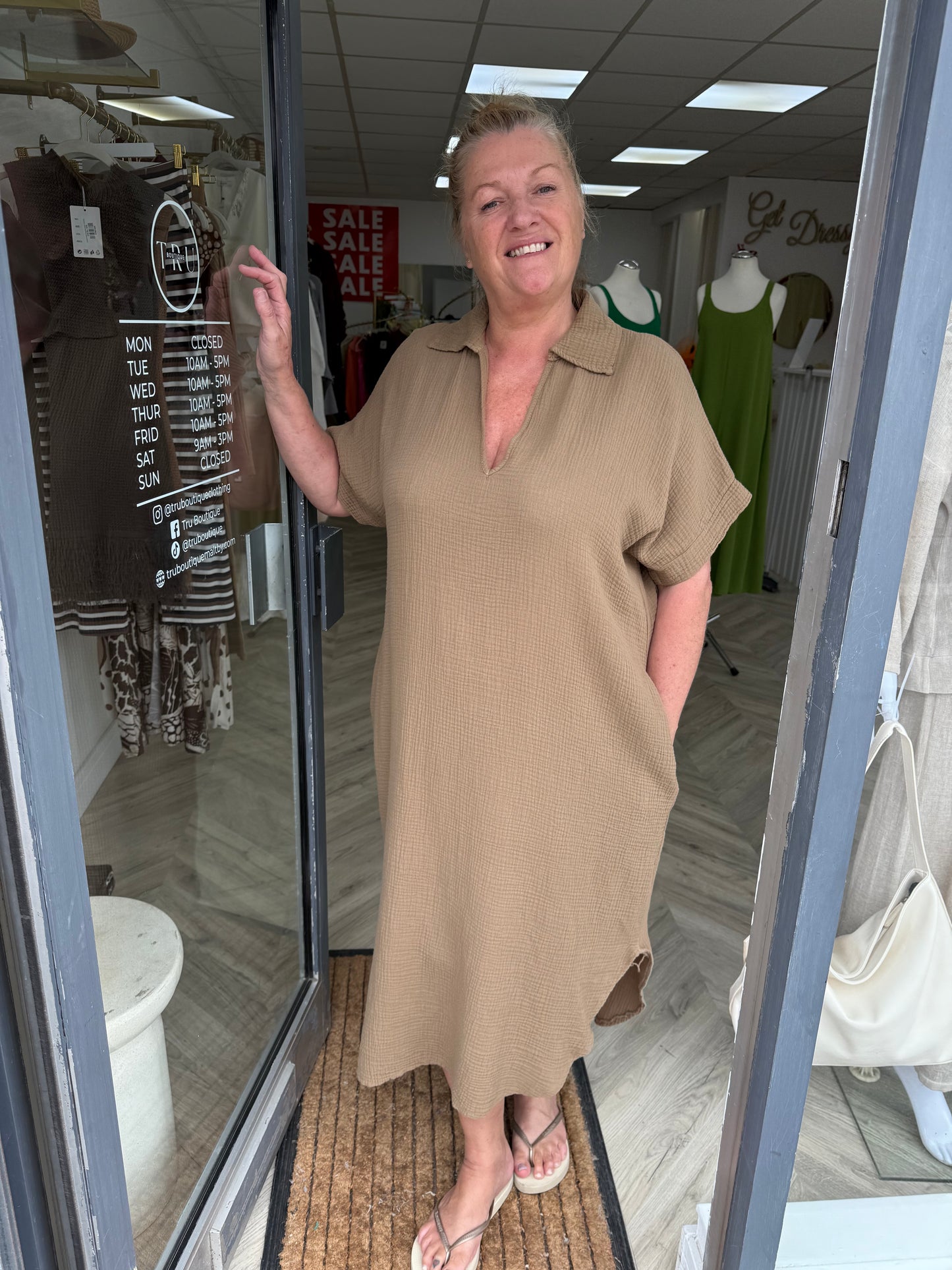 Veronica V-Neck Cheese Cloth Maxi - Caramel