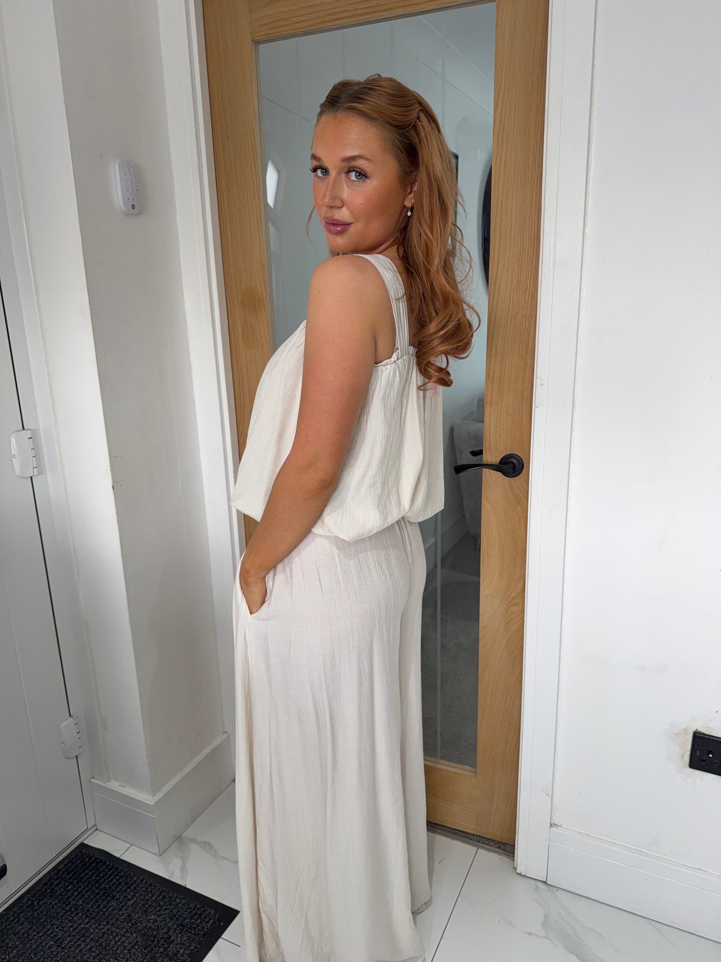 Stella Balloon Top & Wide Leg Trouser Set - Beige