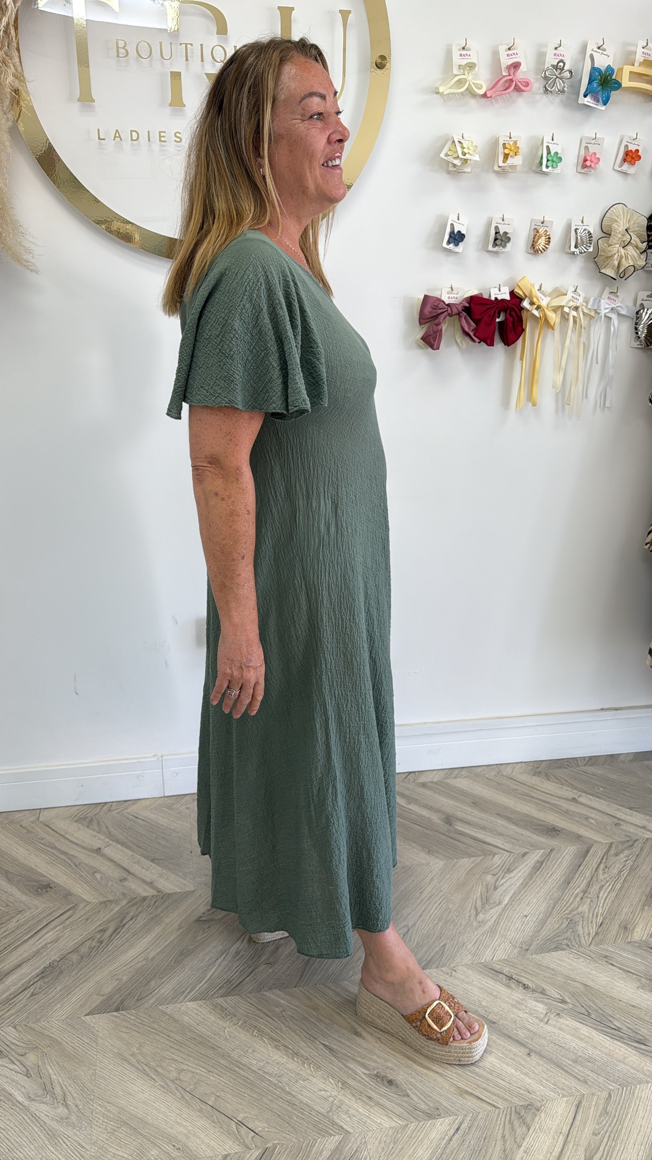 Sandy Frilly Sleeved Maxi Dress - Khaki