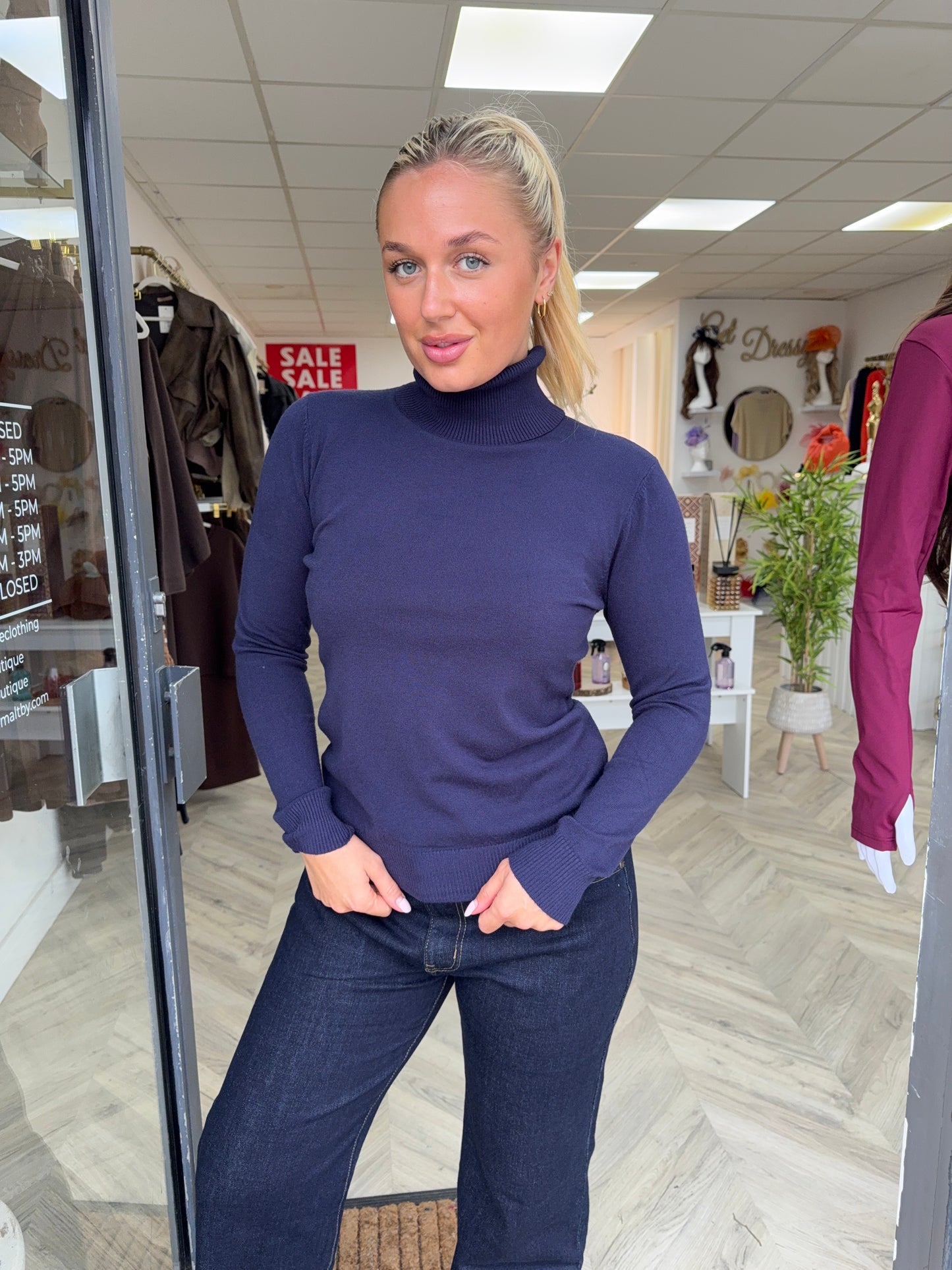Mimi Turtle Neck Polo - Navy