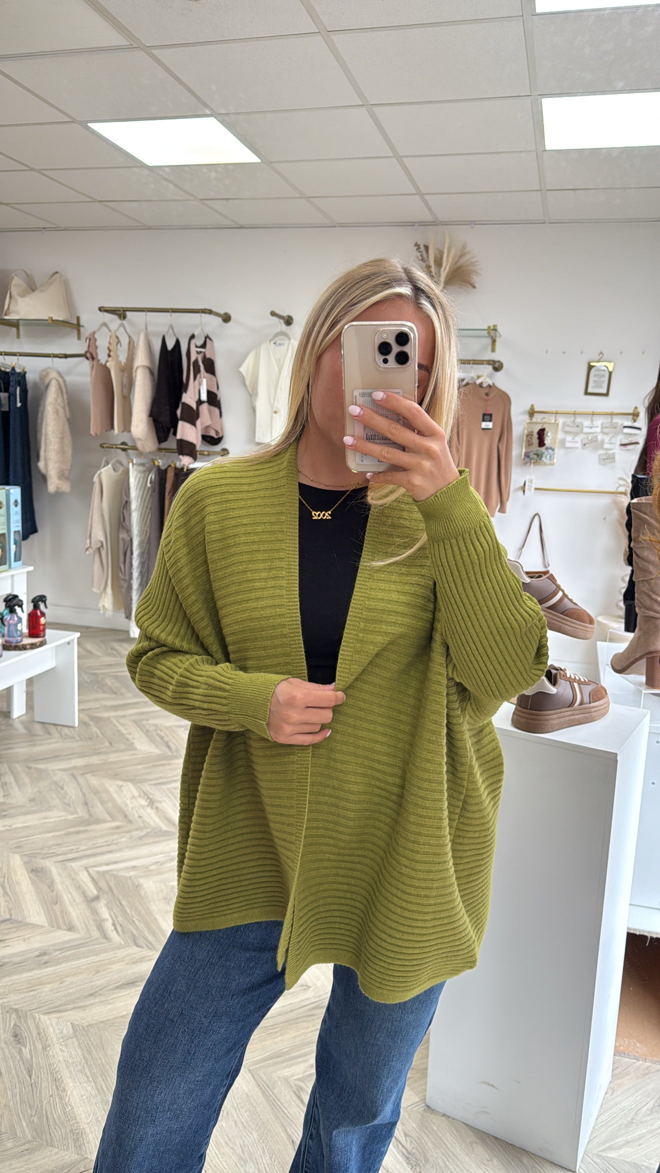 Frances Ribbed Cardigan - Olive Green