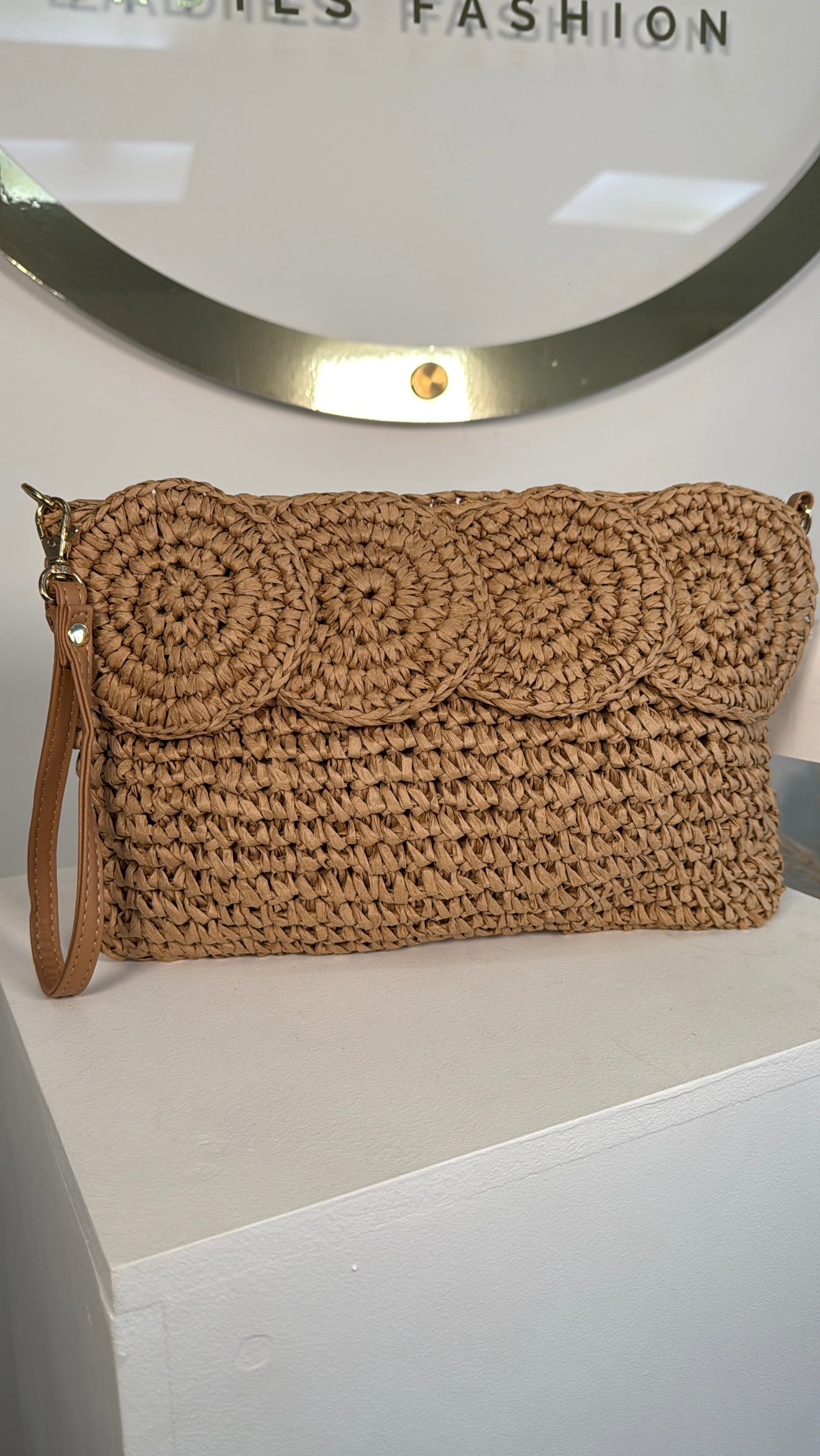 Hadlee Crochet Clutch Bag - Dark Beige