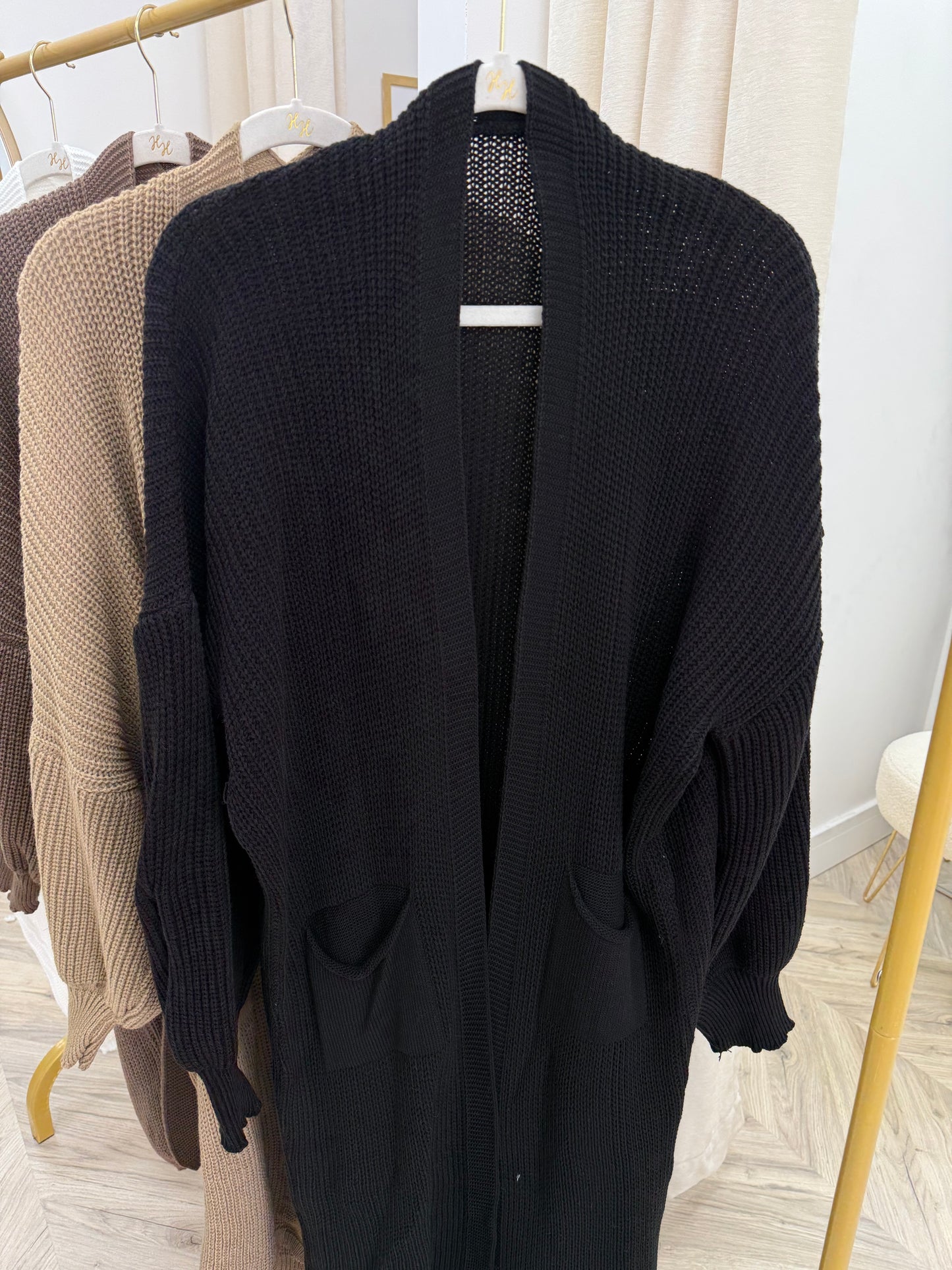 Adele Balloon Sleeved Maxi Cardigan - Black