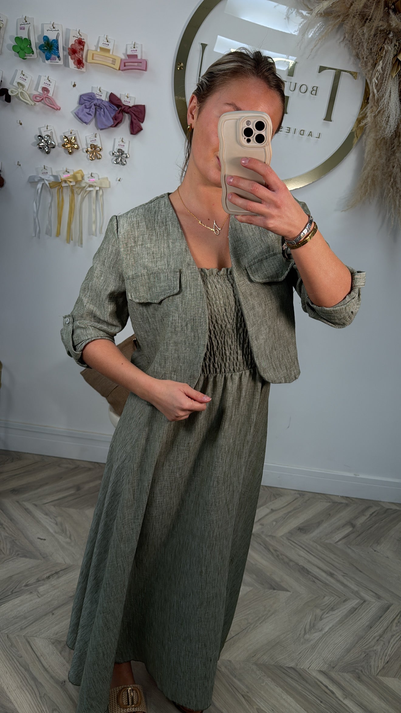 Tracey Linen Maxi Dress & Jacket - Khaki