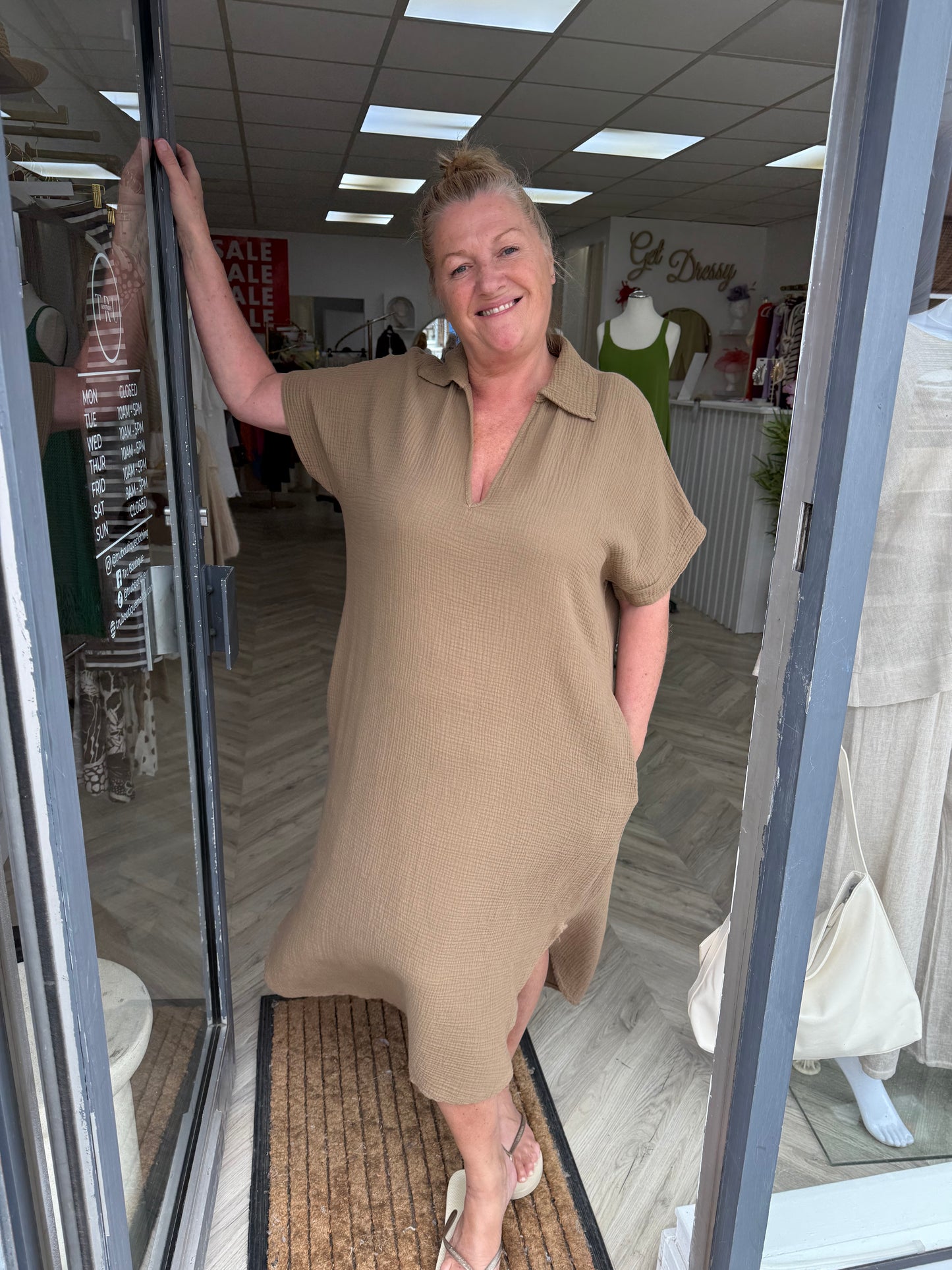 Veronica V-Neck Cheese Cloth Maxi - Caramel