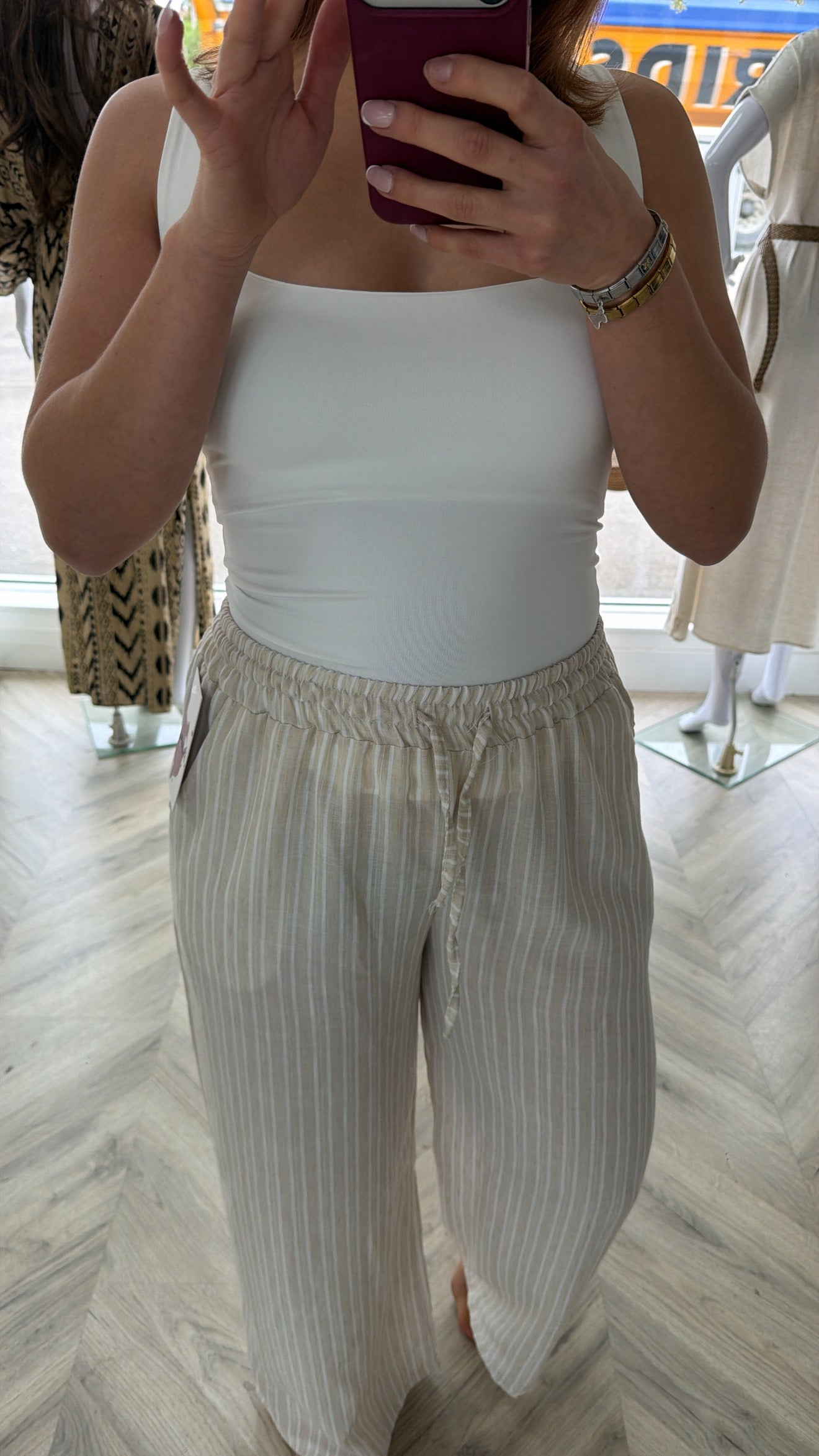 Ophelia Pinstriped Wide Trouser - Nude