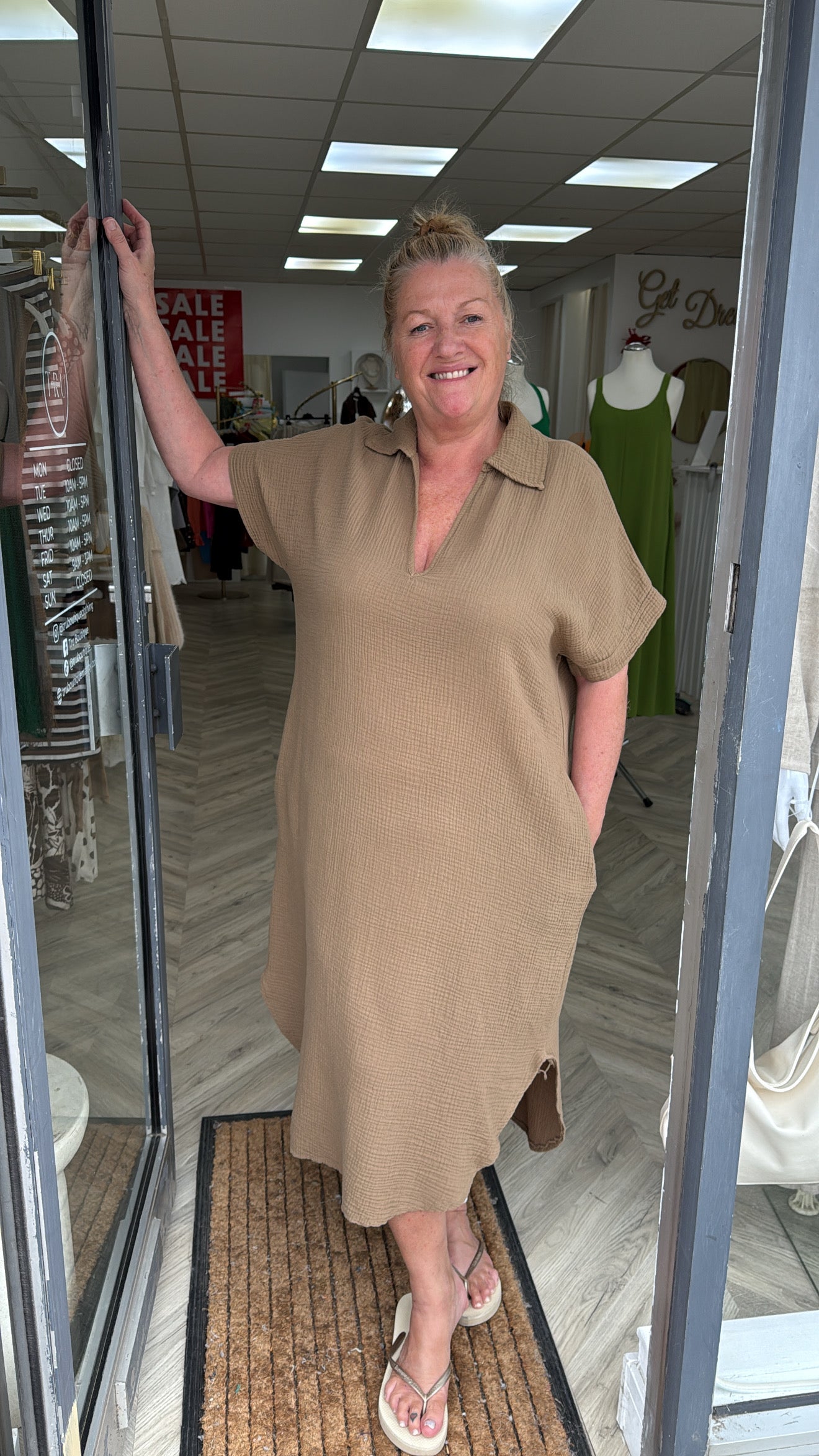 Veronica V-Neck Cheese Cloth Maxi - Caramel