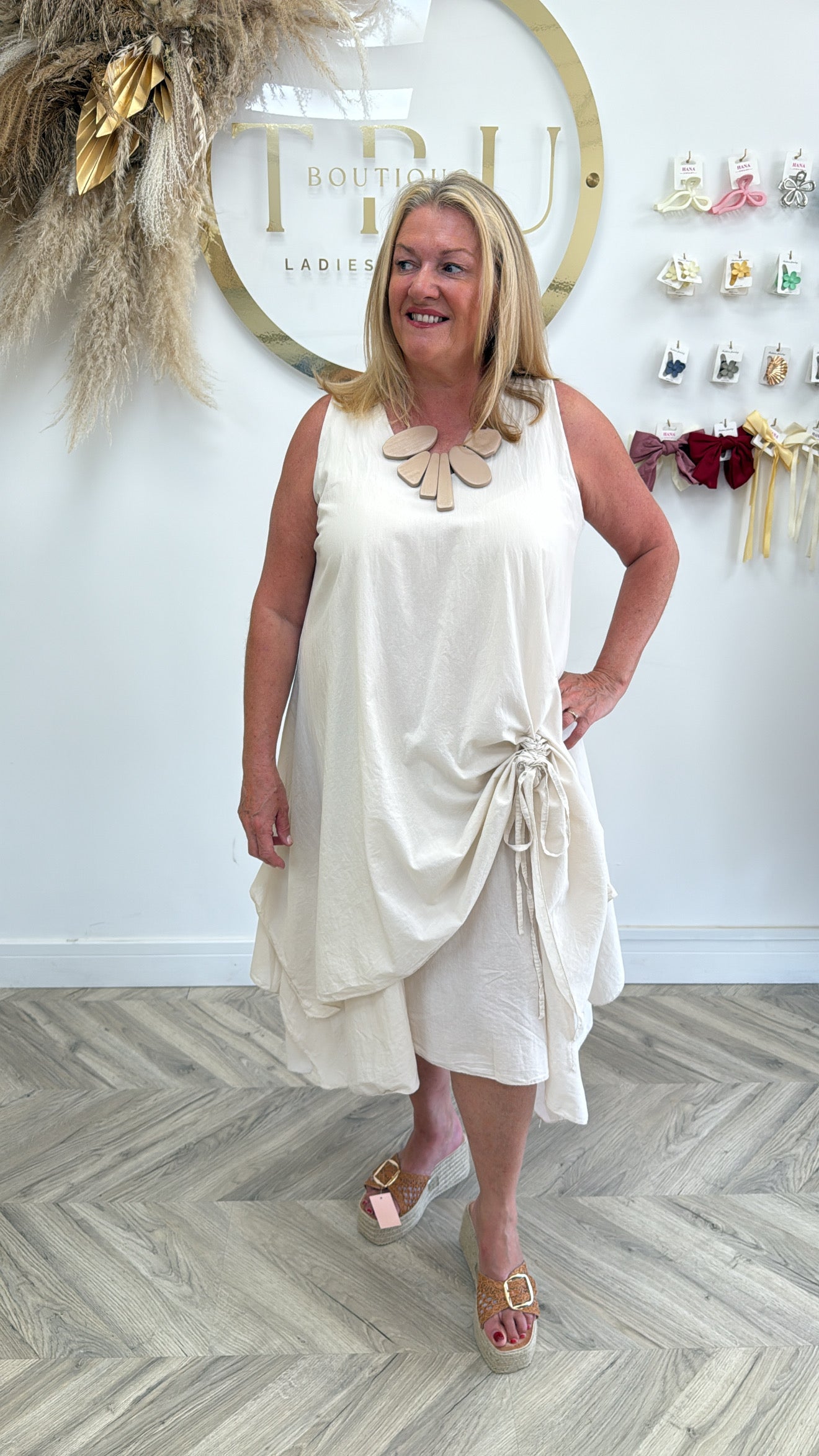 Tilly Ruched Midi Dress - Cream