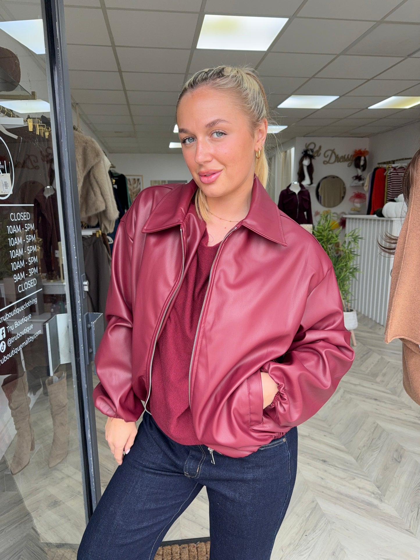 Brontë Leather Bomber Jacket - BURGUNDY