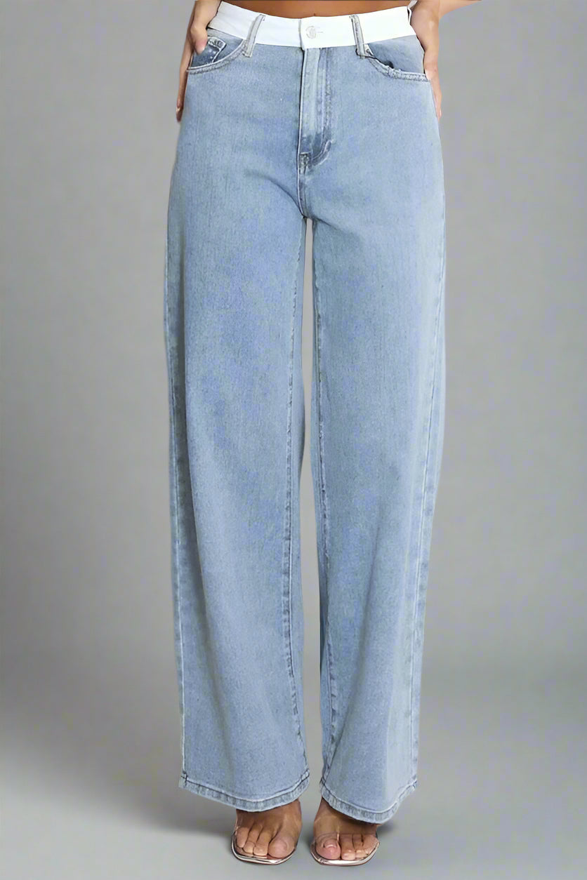 Faded Blue Banded Dad Fit Jeans
