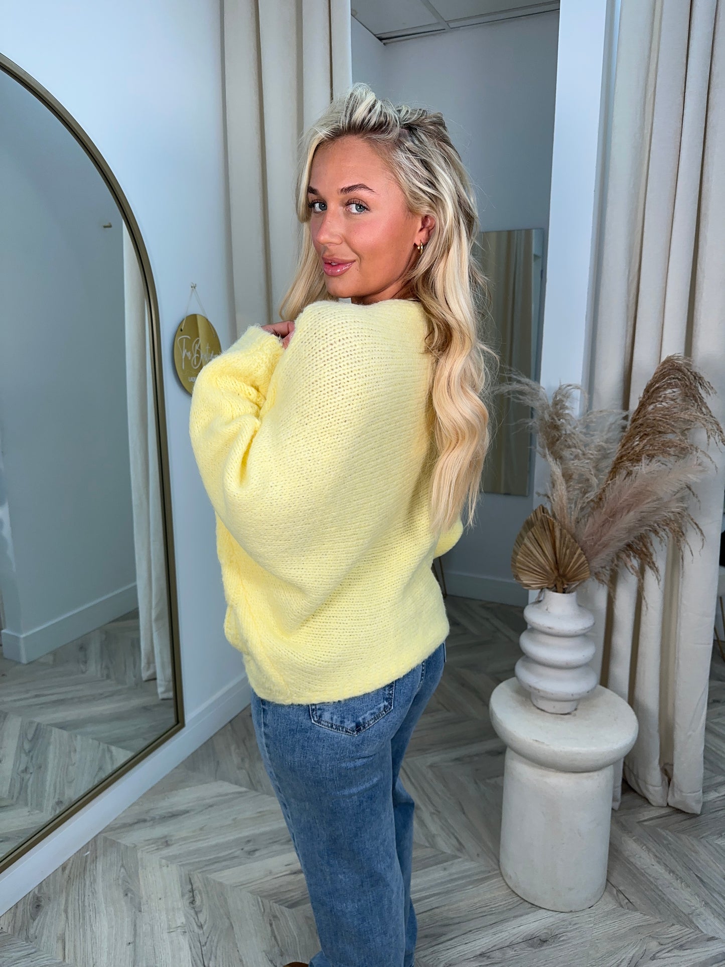 Amanda Crochet Knit Cross Sweater - Lemon
