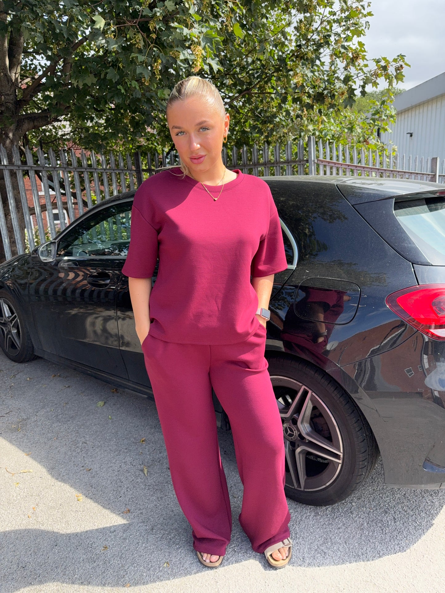 Maya Cotton Two Piece Tracksuit - Burgundy