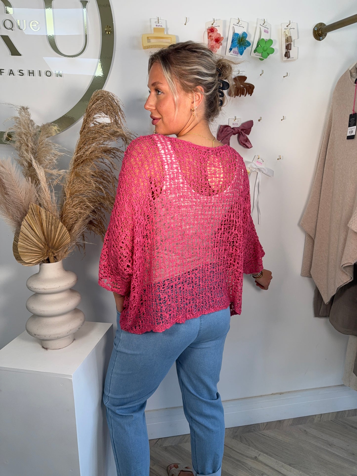 Popcorn Coverup Top - Magenta Pink