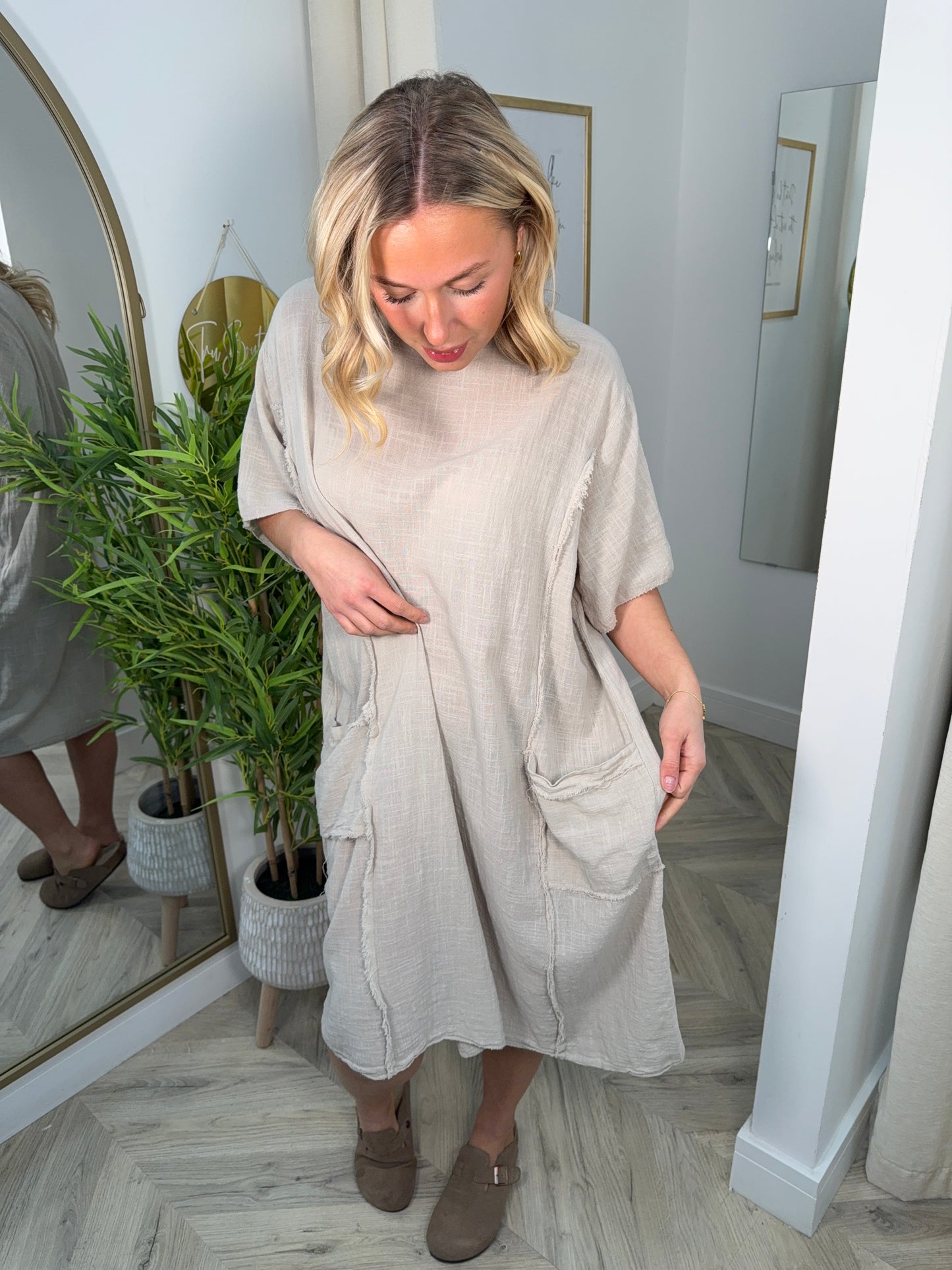 Anya Linen Midi Dress - Cream