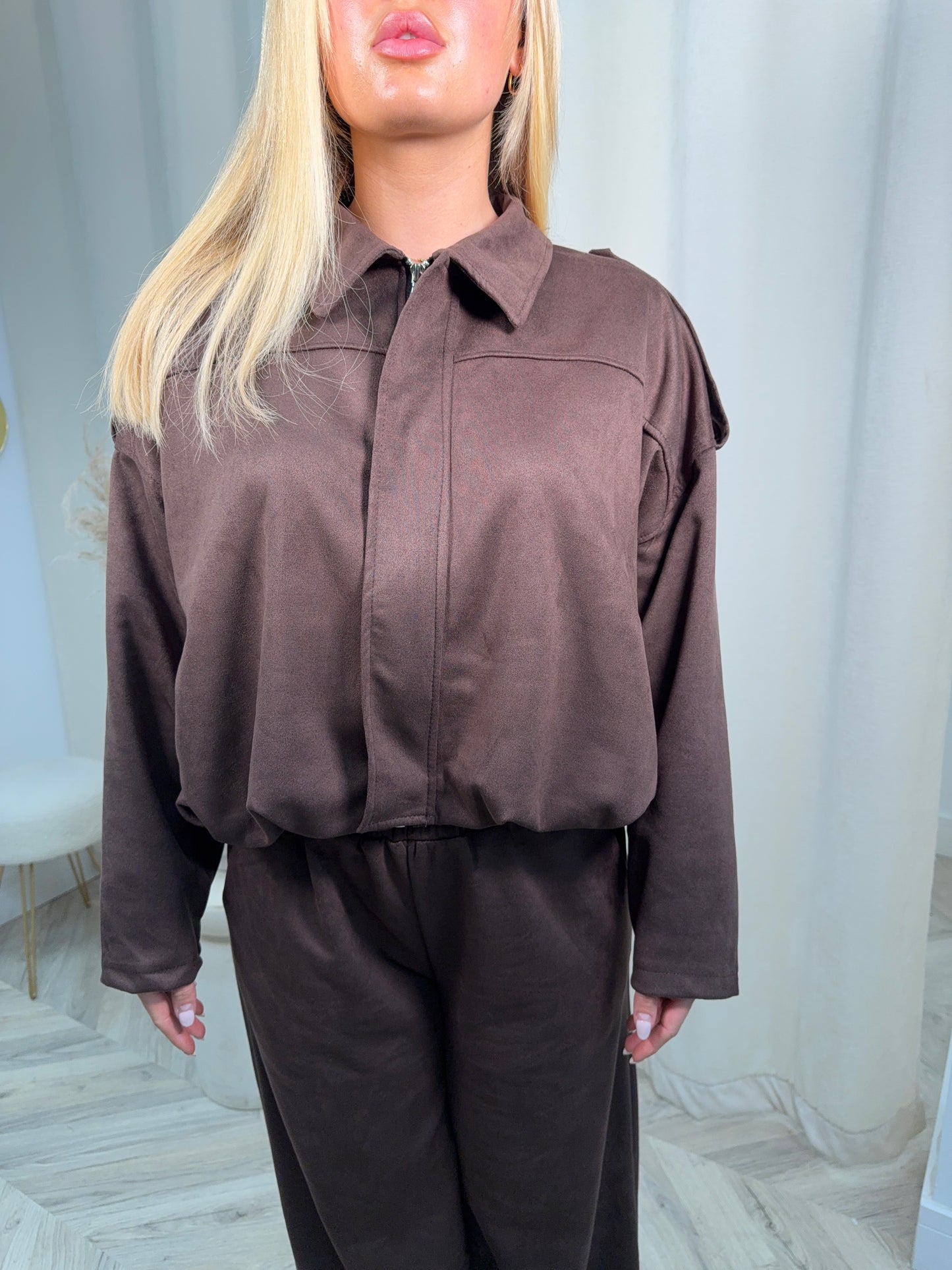 Suede Lillian Co-Ord Set - DARK BROWN