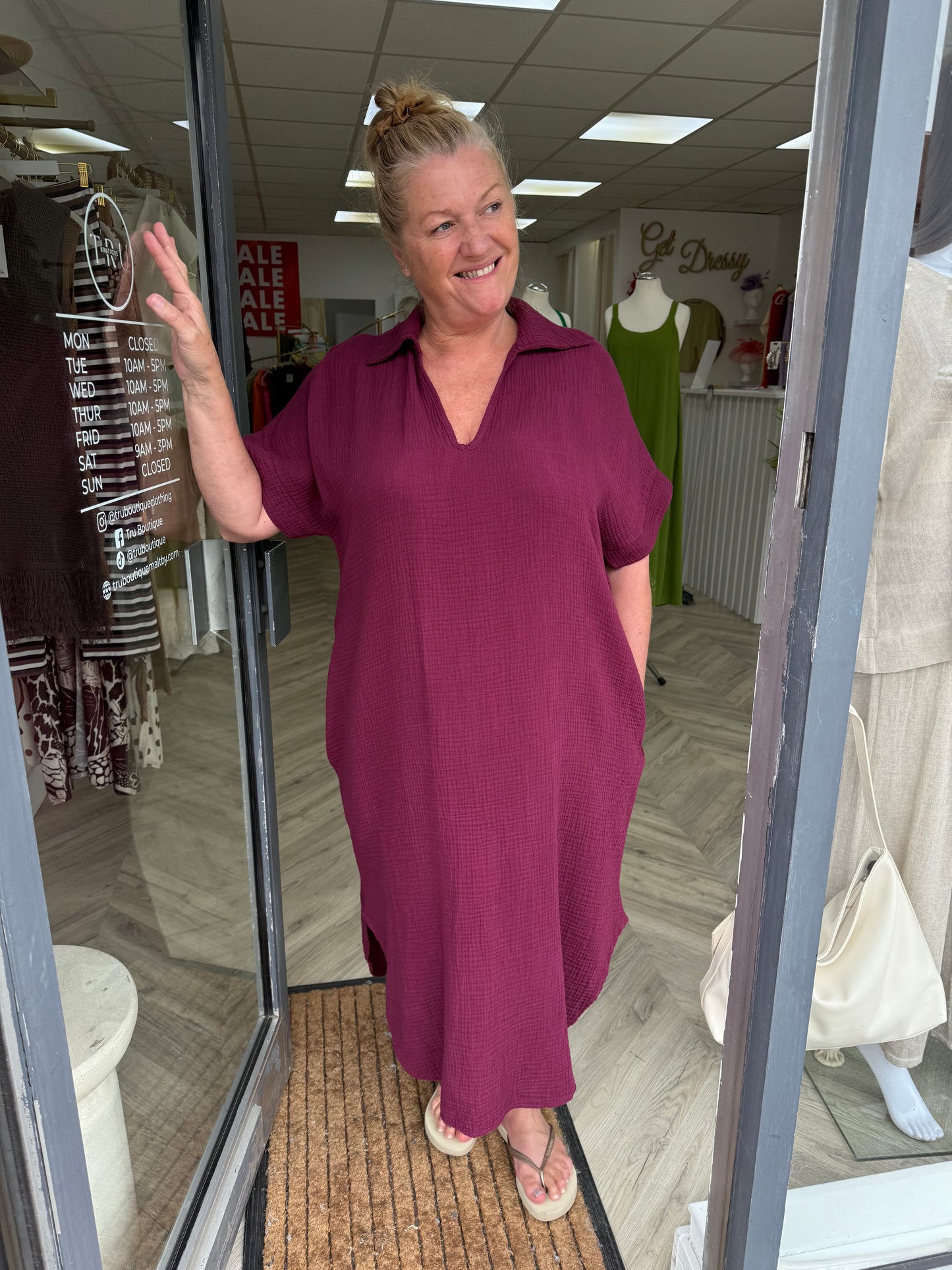 Veronica V-Neck Cheese Cloth Maxi - Burgundy