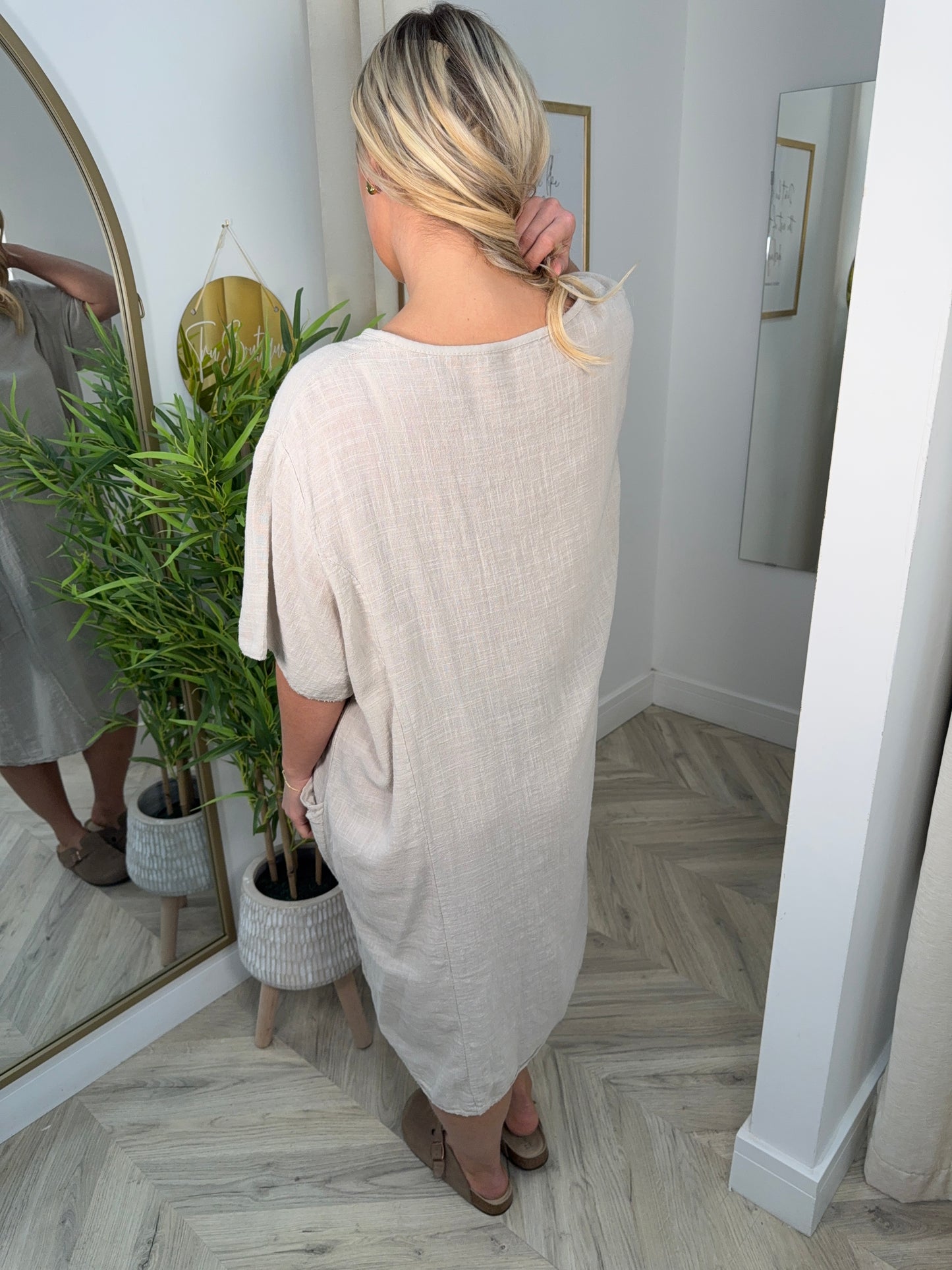 Anya Linen Midi Dress - Cream