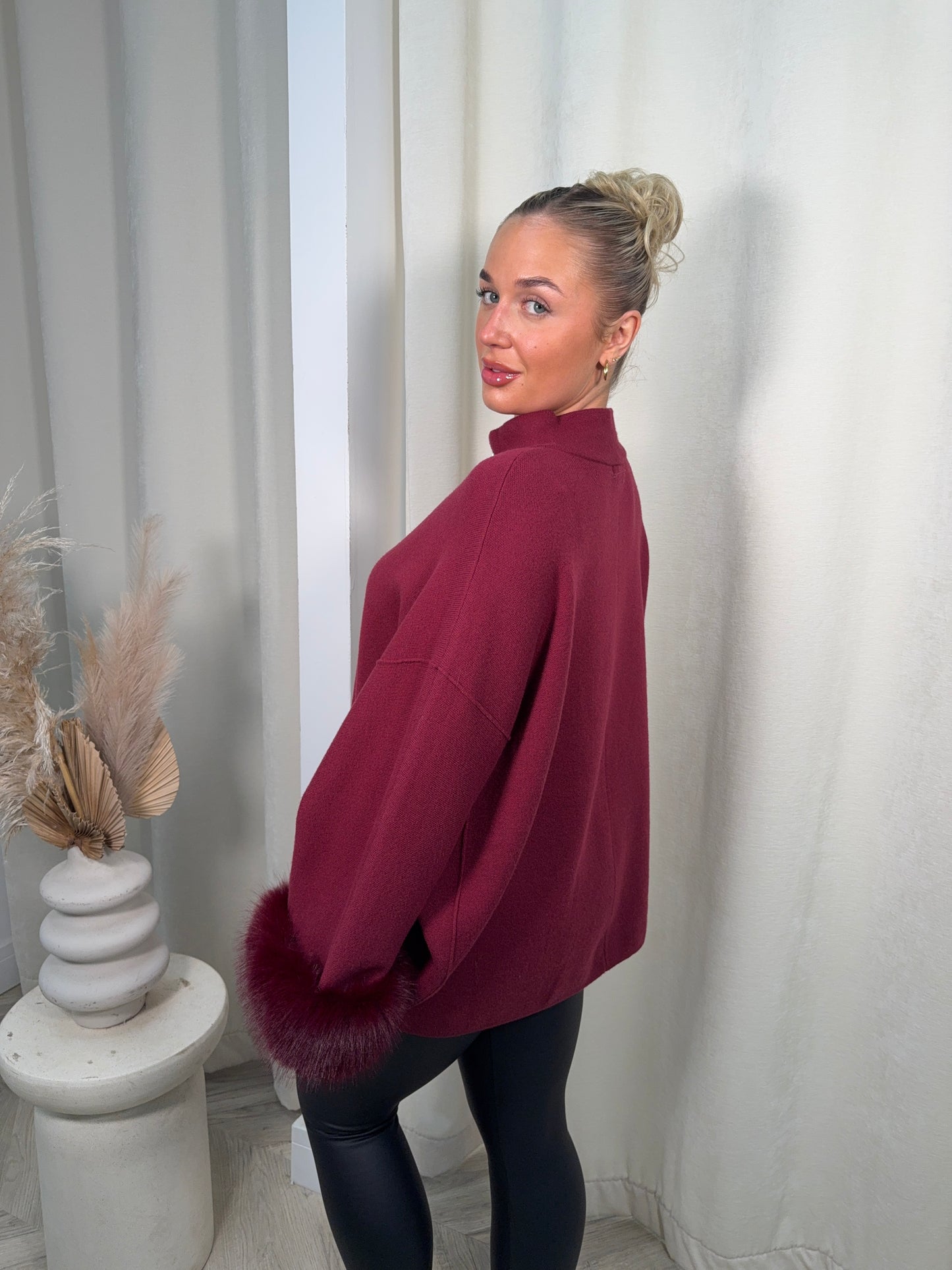 Rosa Zip-Up Sweater - Burgundy