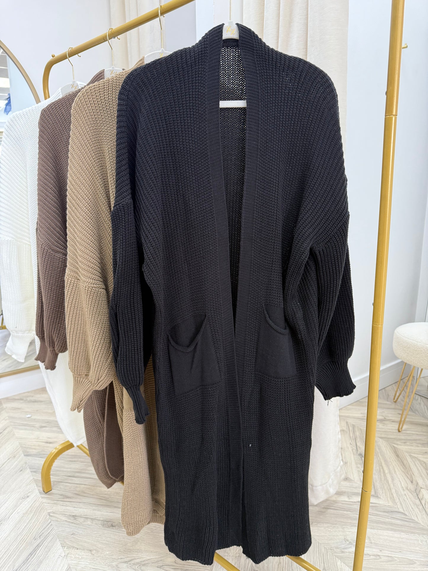 Adele Balloon Sleeved Maxi Cardigan - Black