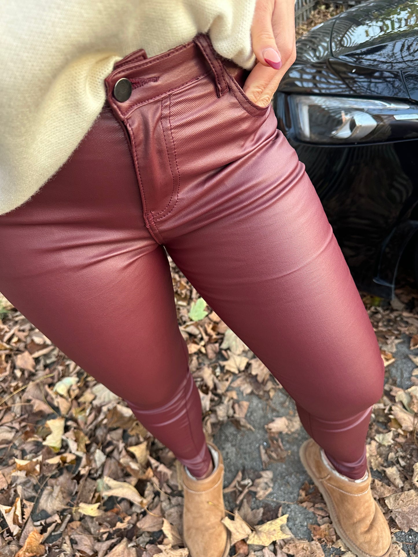 Burgundy Leather Jeans