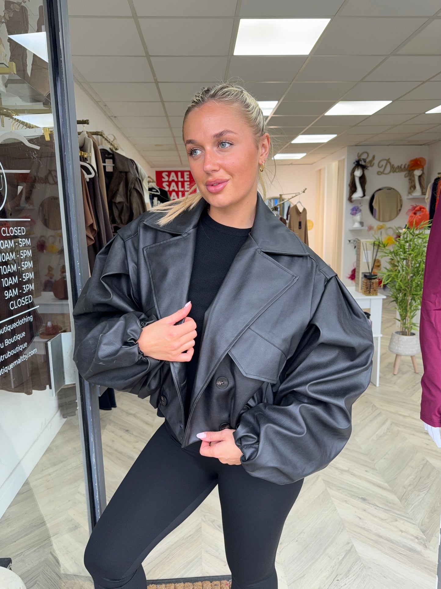 Ysella Leather Trench Bomber - BLACK