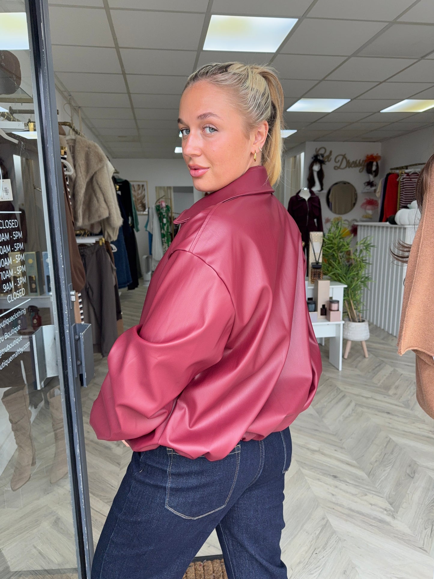 Brontë Leather Bomber Jacket - BURGUNDY