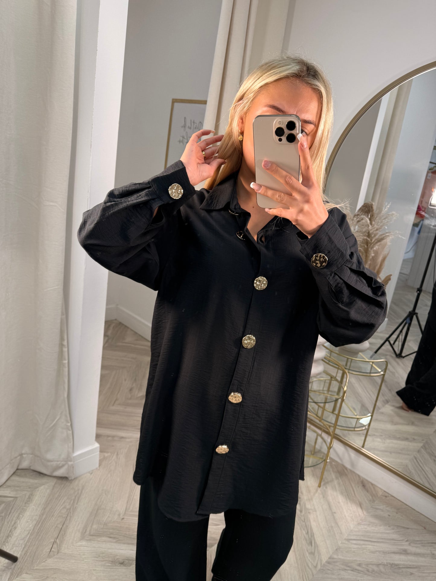 Debra Gold Buttoned Co-ord Set - Black