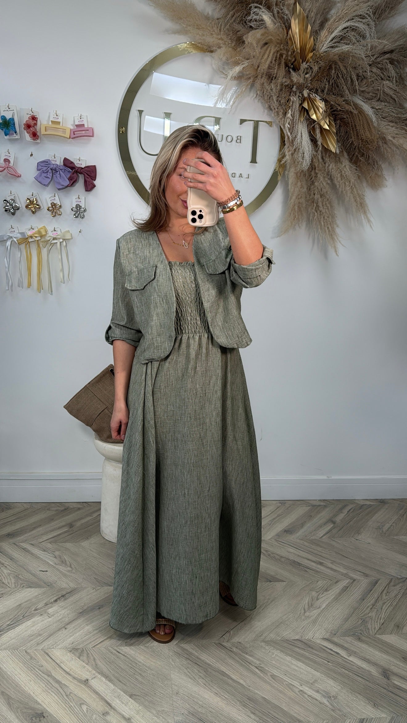 Tracey Linen Maxi Dress & Jacket - Khaki