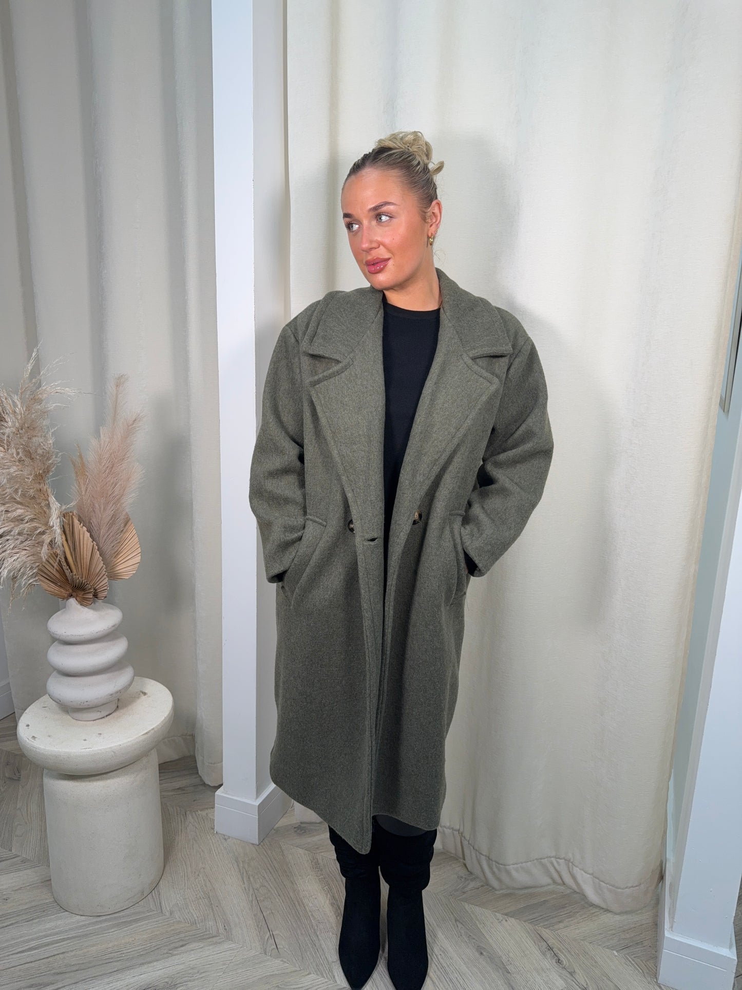 Monroe Wool Trench Coat - Olive Green