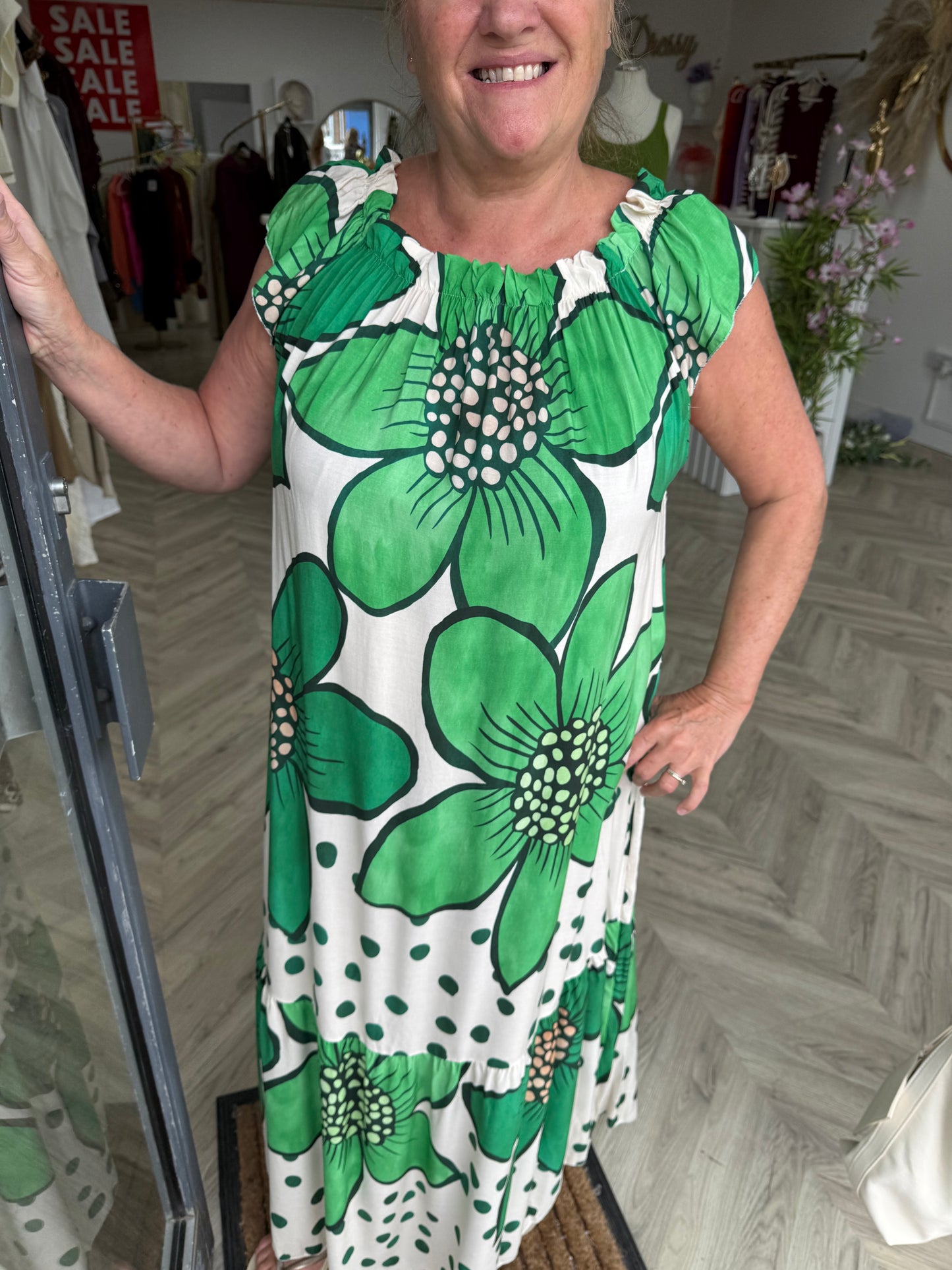 Vanessa Patterned Green Maxi Dress