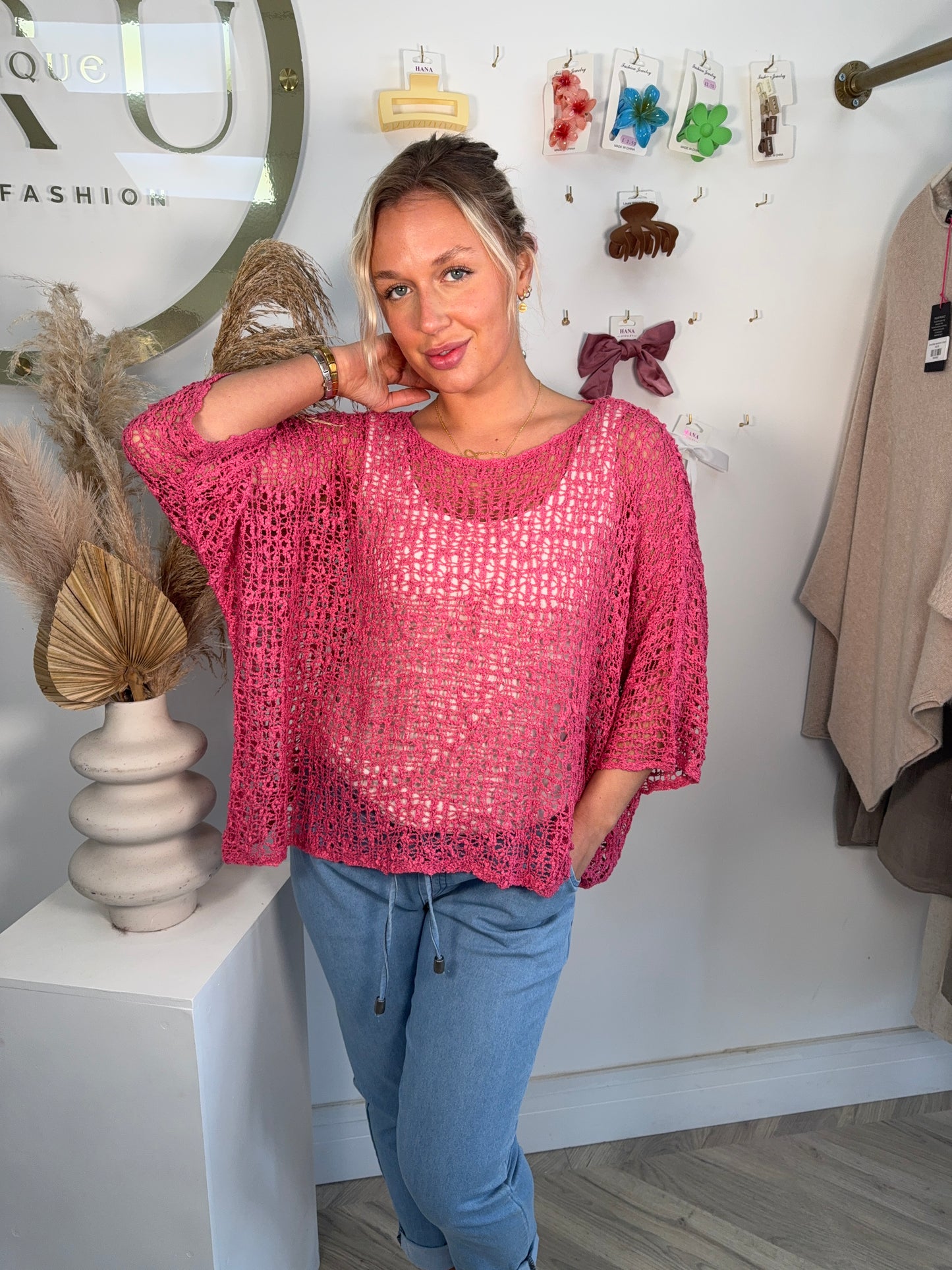 Popcorn Coverup Top - Magenta Pink
