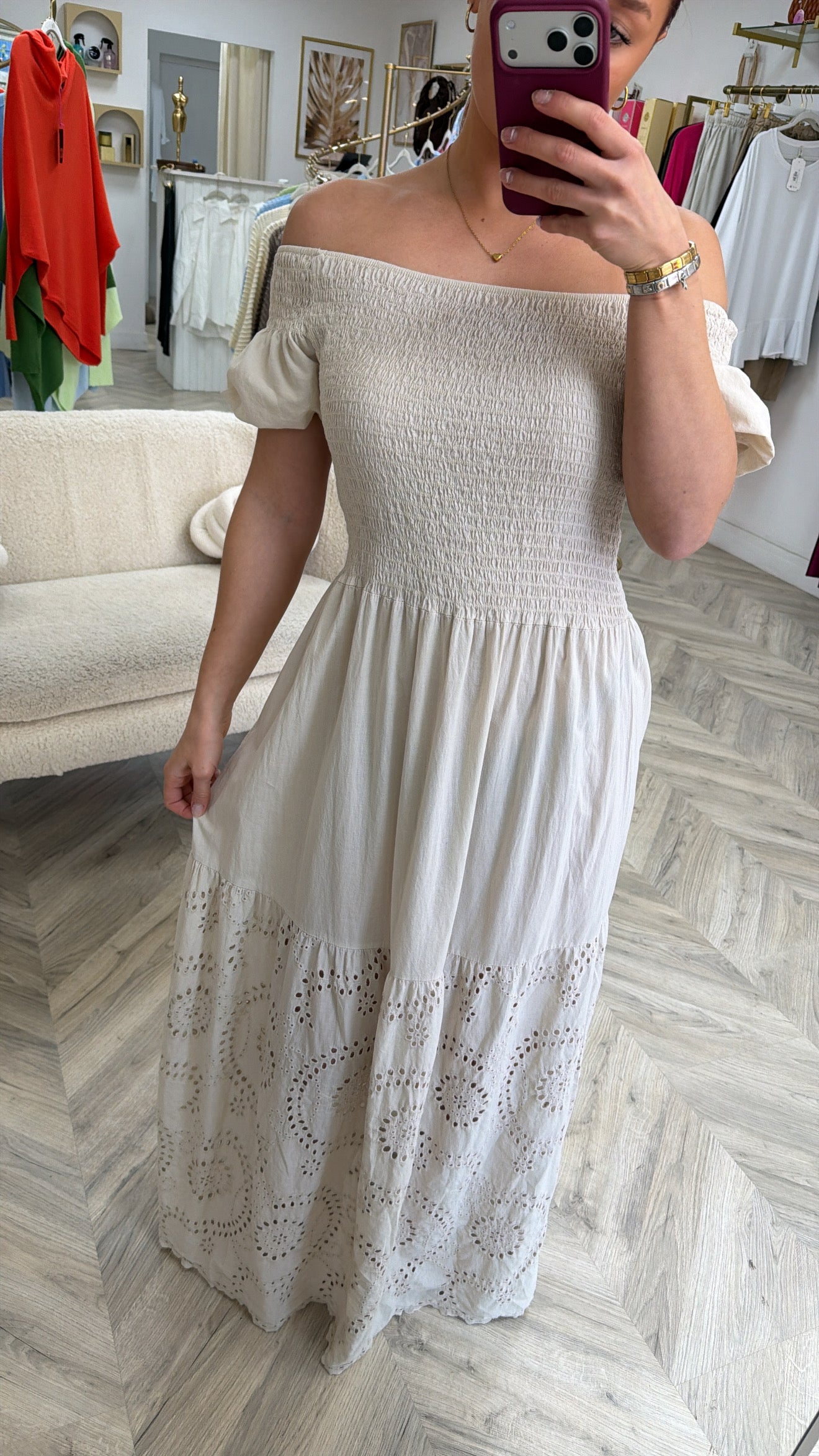 Lottie Puff Sleeve Maxi Dress - Oatmeal Beige